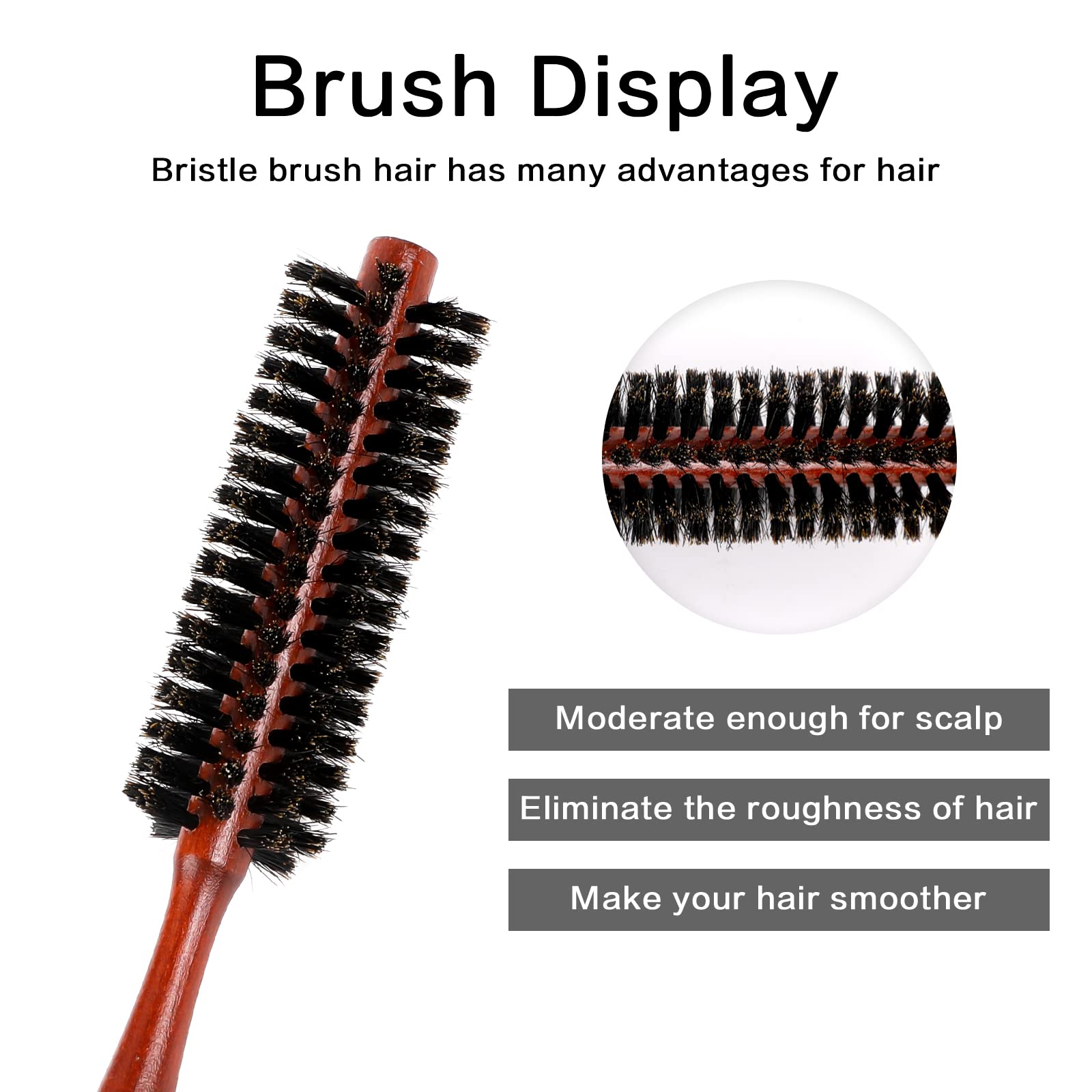 Small Boar Bristle Hair Brush, Portable Round Natural Bristle Travel Brush With Wood Handle For Thin Or Short Hair, Adding Volum