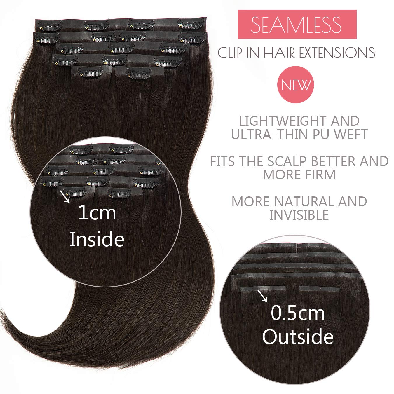 Loxxy Human Hair Clip In Extensions Seamless Clip On Hair Extensions 22Inch Remy Hair Extensions Clip In Human Hair Color Natura