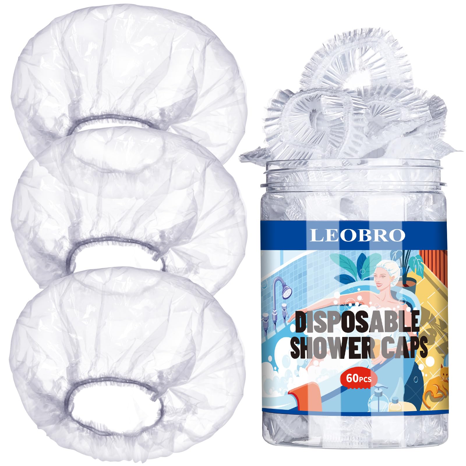 Leobro Disposable Shower Caps, Shower Cap, 60Pcs Shower Caps For Women Disposable, Clear Plastic Shower Caps Disposable, Plastic