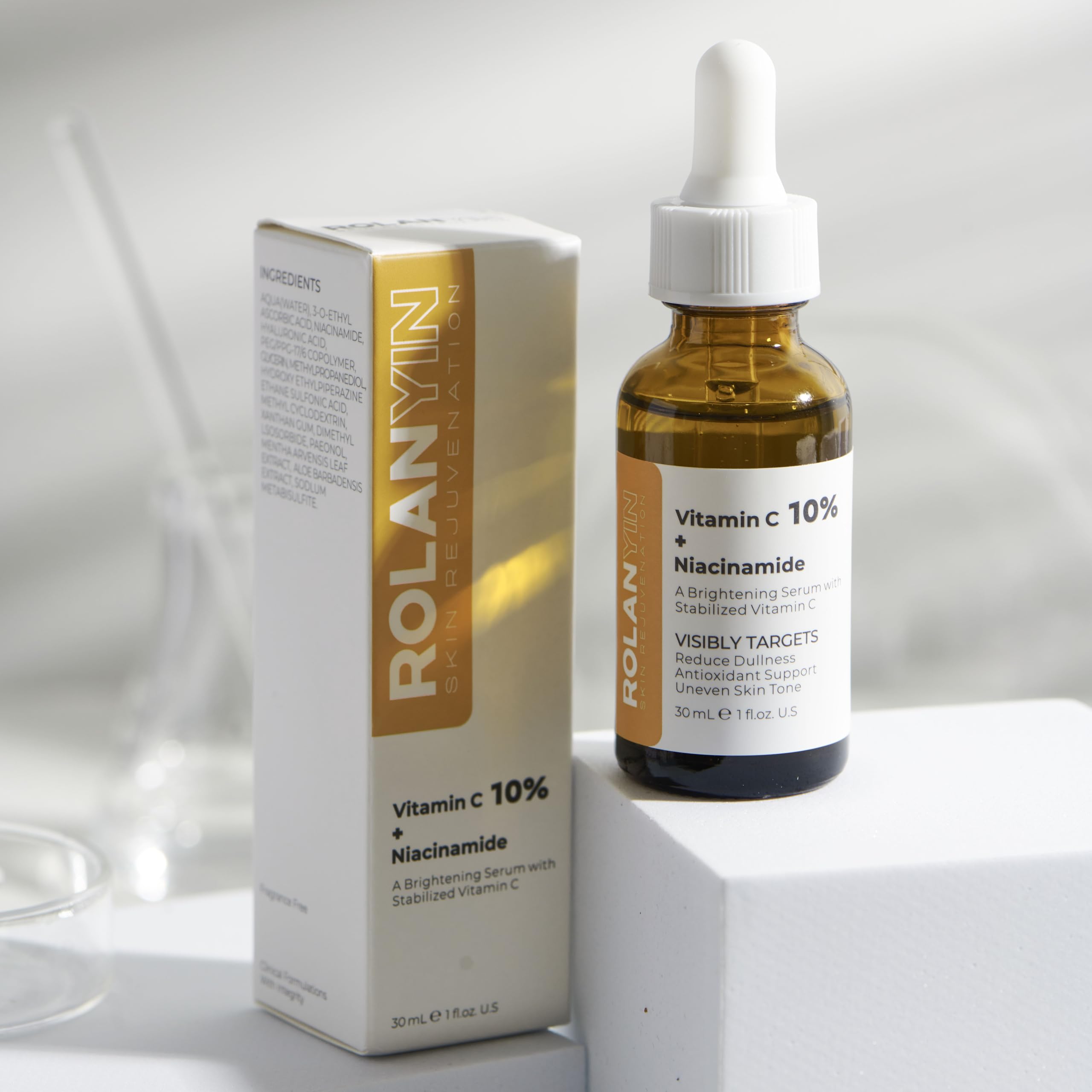 ROLANYIN Vitamin C 10% + Niacinamide Facial Serum Hydration Reducing Fine Lines Wrinkles Skin Firming Anti Aging Formula Boostin