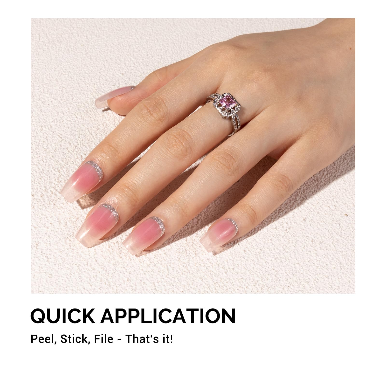 Melodysusie Qcoat Fully Cured Gel Nail Strips (Pink Blush Glitter) - Uv Free Nail Polish Strips, Salon-Quality, Long Lasting Gel