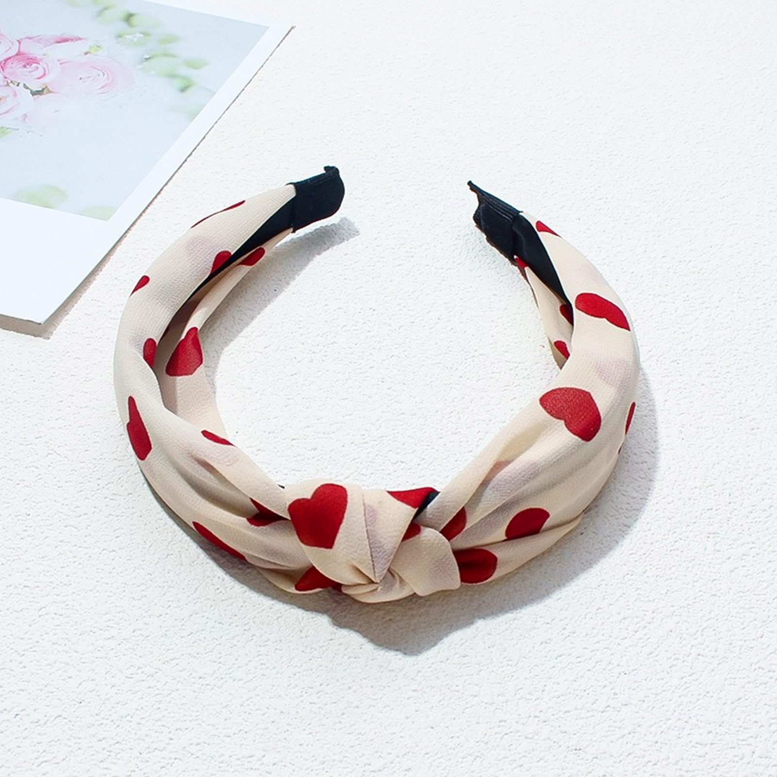 AIUPUOC Heart Headband Fashion Red Heart Knotted Hairbands for Women Girls Valentine Headbands Hair Accessories Non-Slip Wide Ha