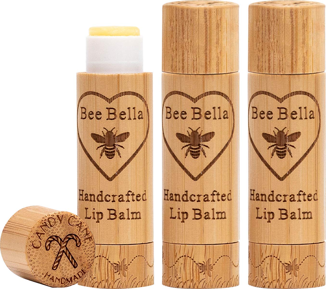 Bee Bella Lip Balm, Candy Cane, 3 Pack - Hydrating, Moisturizing Lip Care, 100% Natural, Original Organic Beeswax with Vitamin E