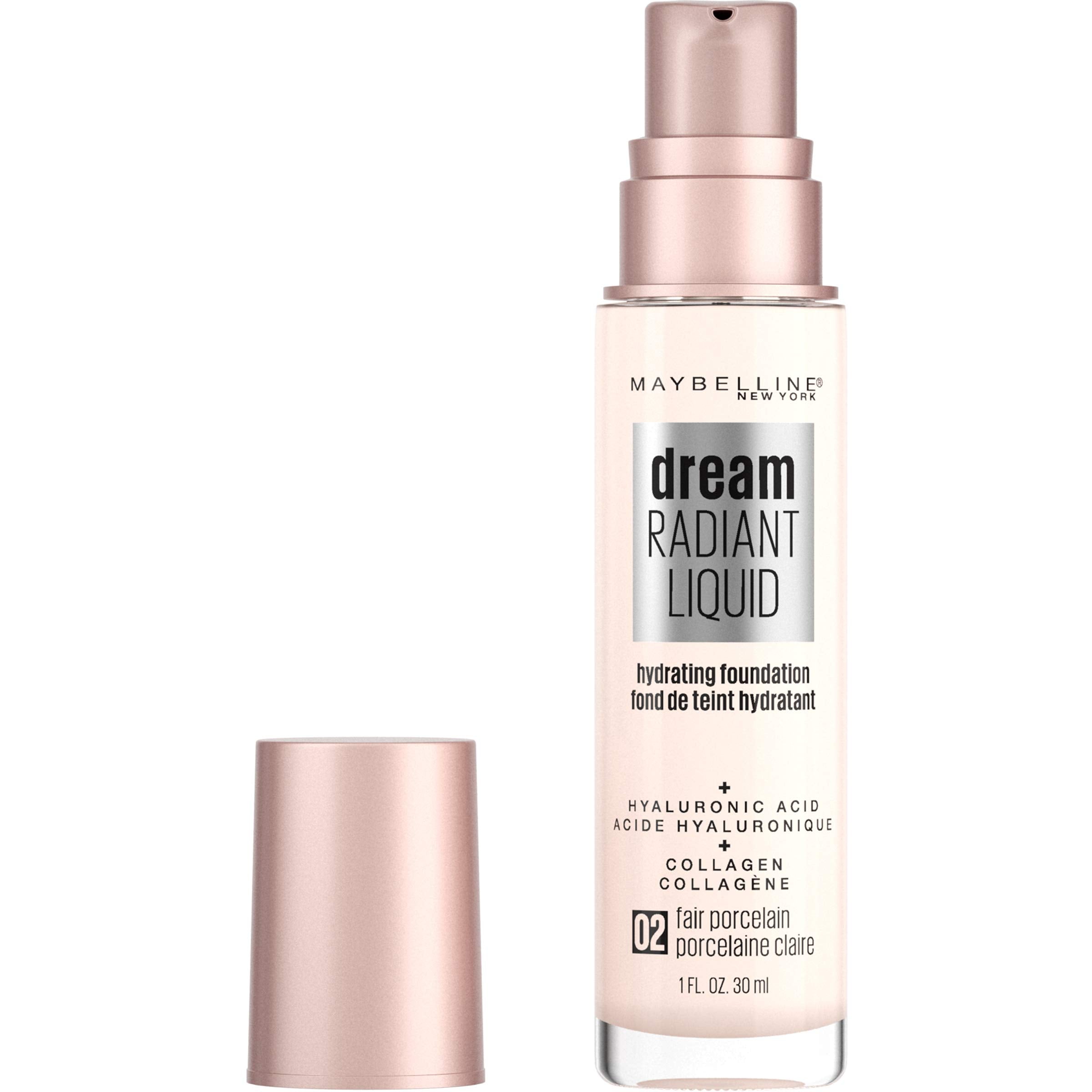 Maybelline Dream Radiant Liquid Medium Coverage Hydrating Makeup, Lightweight Liquid Foundation, Fair Porcelain, 1 Count