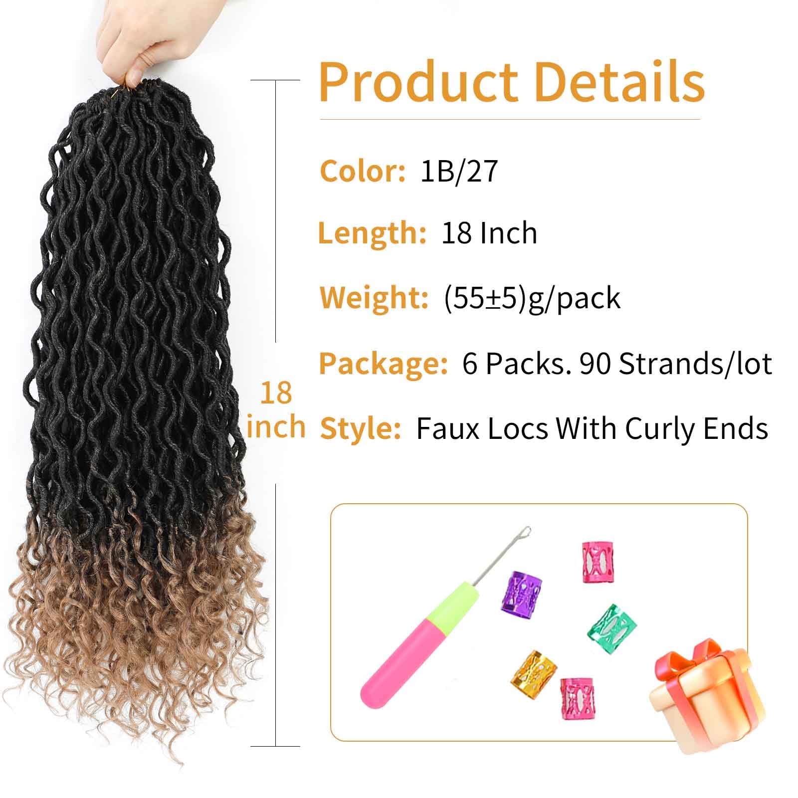 Faux Locs Crochet Hair 18 Inch 6 Packs Ombre Goddess Locs Crochet Hair For Black Women Pre Looped Faux Locs With Curly Ends Synt