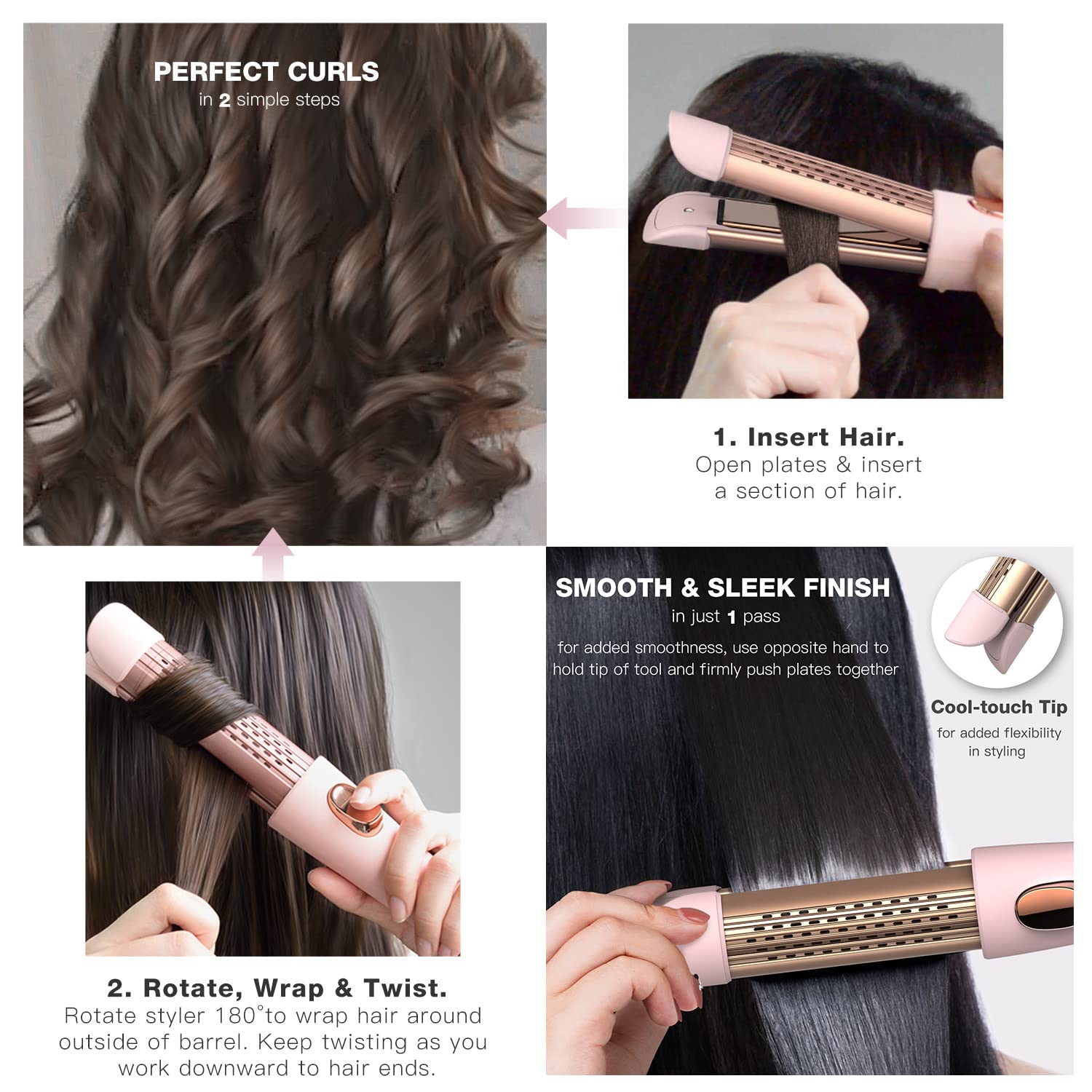 Miracomb Cool Air Curler Titanium Curling Wand 2 In 1 Hair Flat Iron 1    Styler For Loose Curls And Straight Styles, Max 430F,