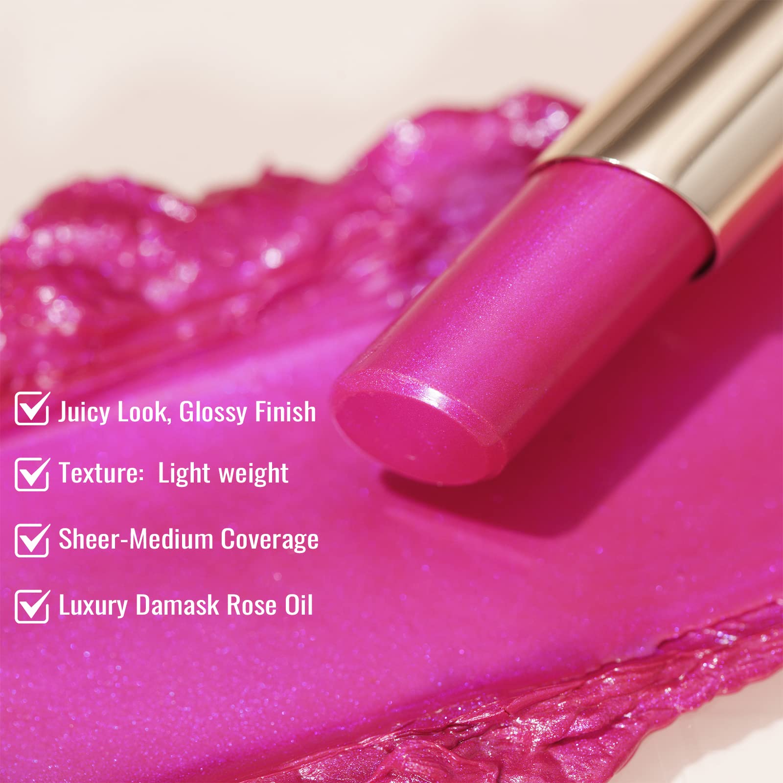 Oulac Moisture Pink Purple Lipstick - 2 In 1 Shimmer Lipstick & Lip Balm, Juicy & Glossy Finish, Long Lasting Hydrating, Smooth