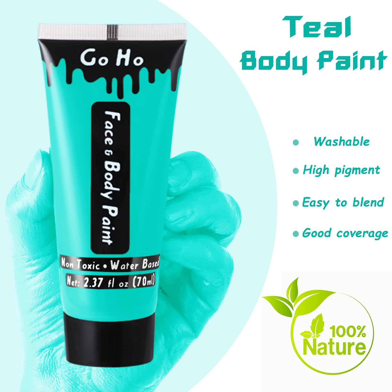 Go Ho Teal Face Body Paint Washable(2.37 Oz),Water Based Cream Teal Face Paint,Teal Body Paint For Sfx Cosplay Costumes Festival