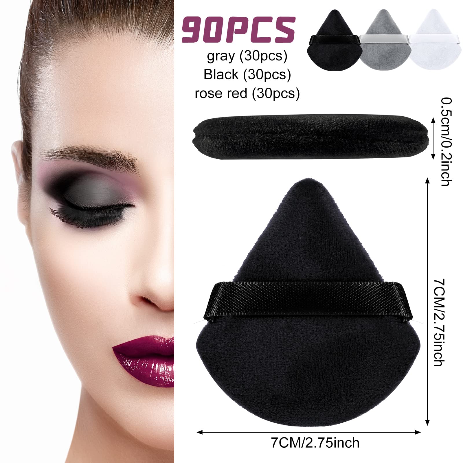 90 Pcs Powder Puff Face Soft Triangle Makeup Puff Makeup Sponges Setting Powder Puff with Strap Makeup Blenders and Sponges Cosm