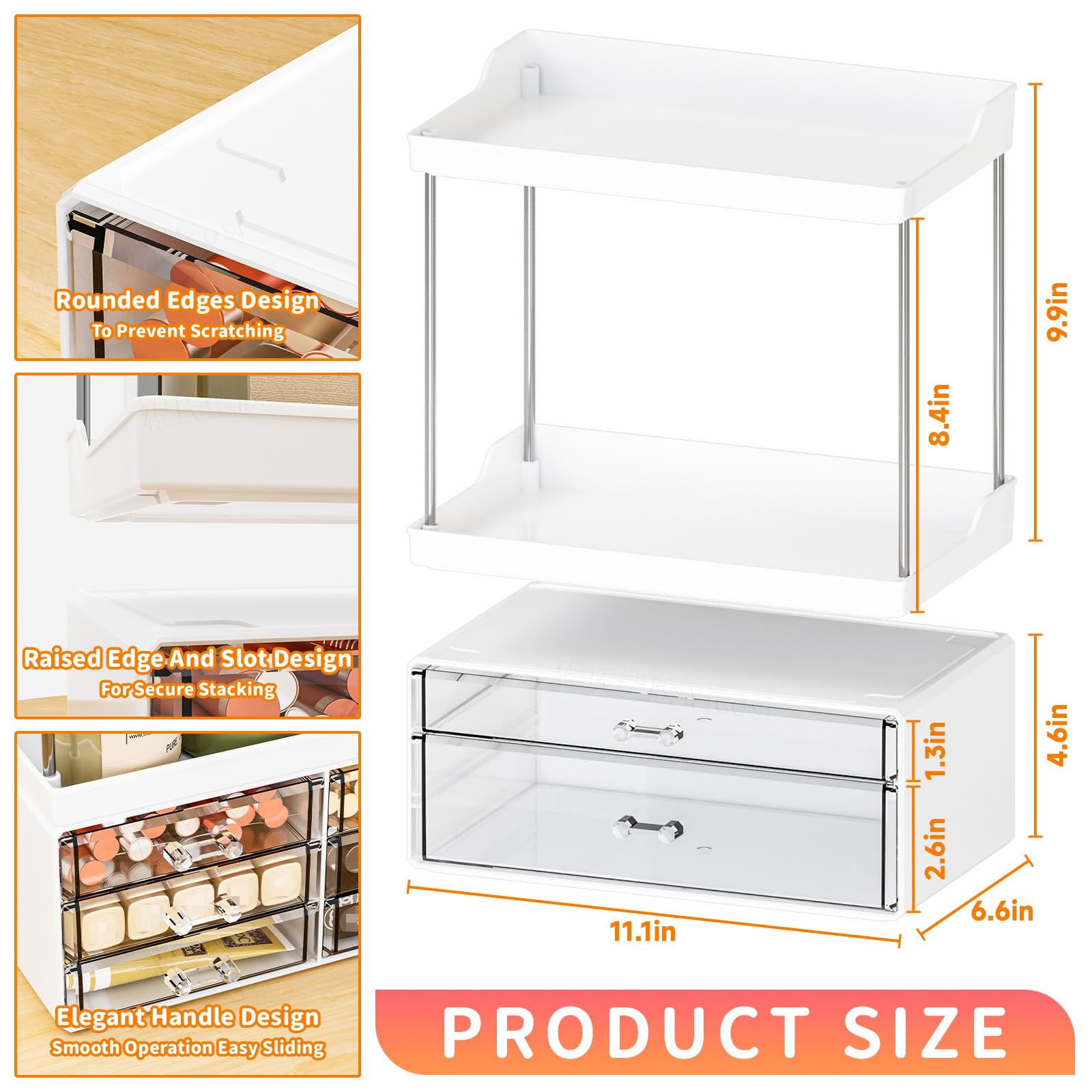 2 Pack Makeup Organizer Countertop - Stackable Design,14.5'' Tall Large Capacity - Suitable As Bathroom Counter Organizer,Vanity