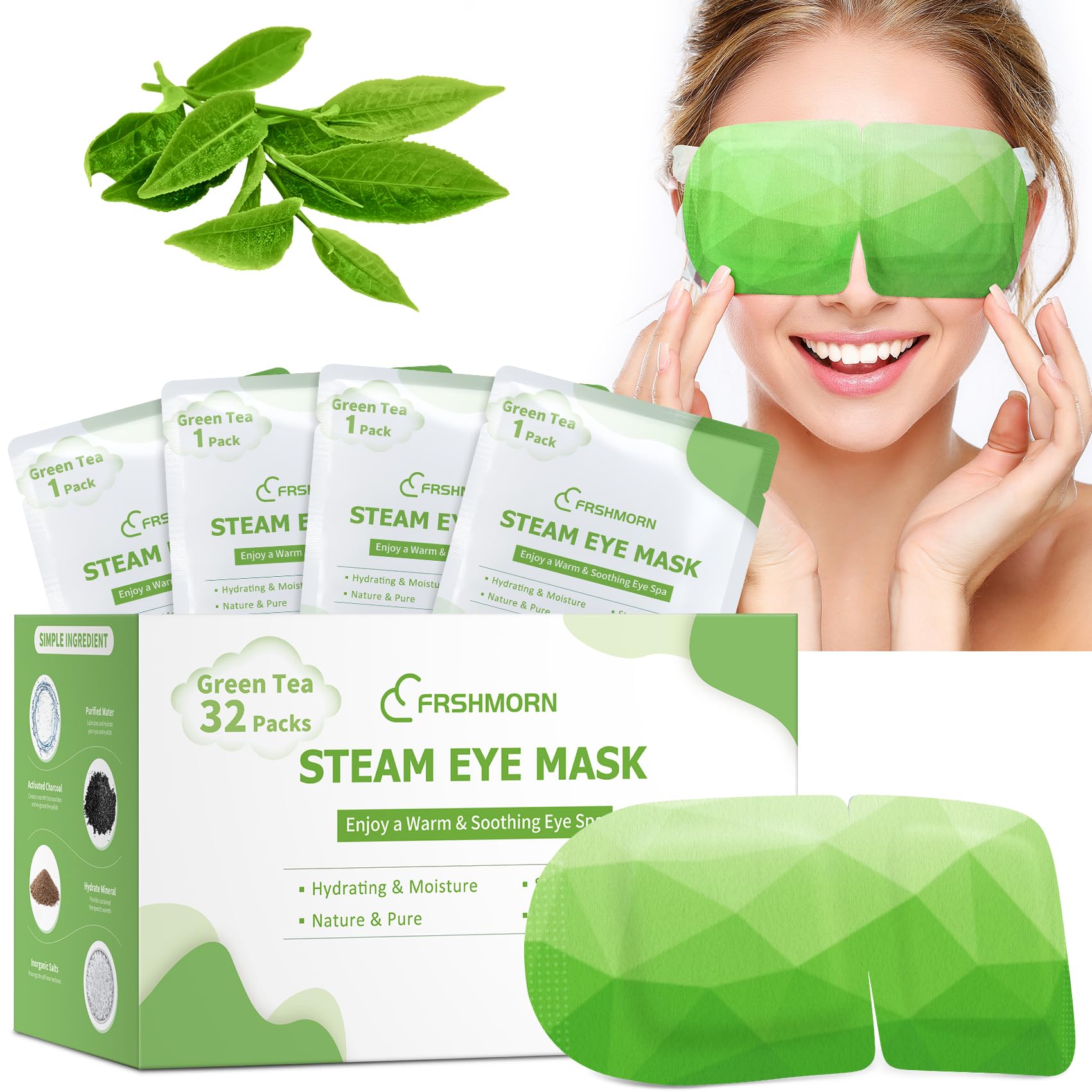FRSHMORN 32 Packs Steam Eye Mask, Heated Eye Mask for Sleeping, Warm Compress for Eyes, Self Heating Disposal Eye Mask Comfortab