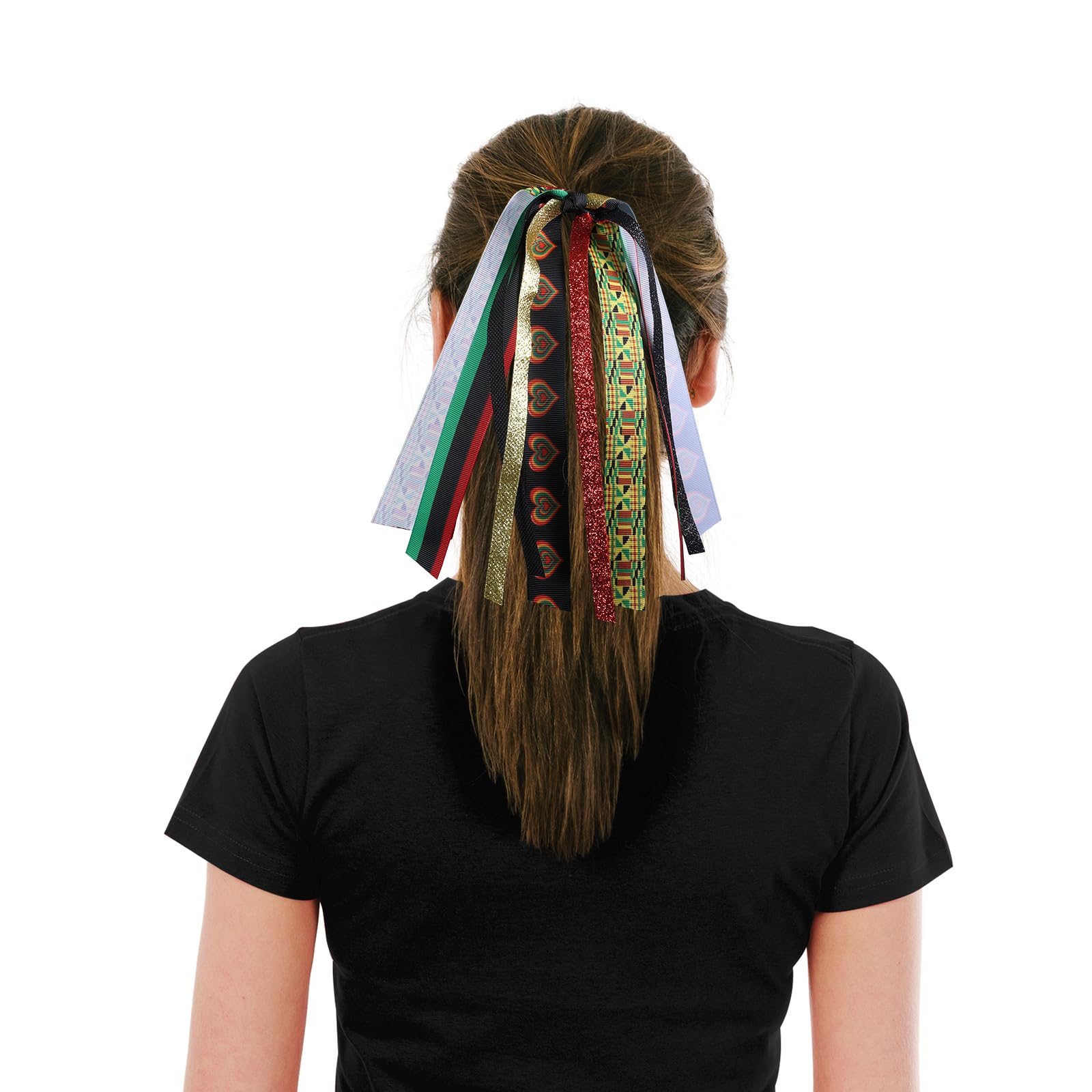 Black History Month Ponytail Streamer Juneteenth Cheer Elastic Hair Tie Pony Holder Bow Hair Band for African Women Girls June 1