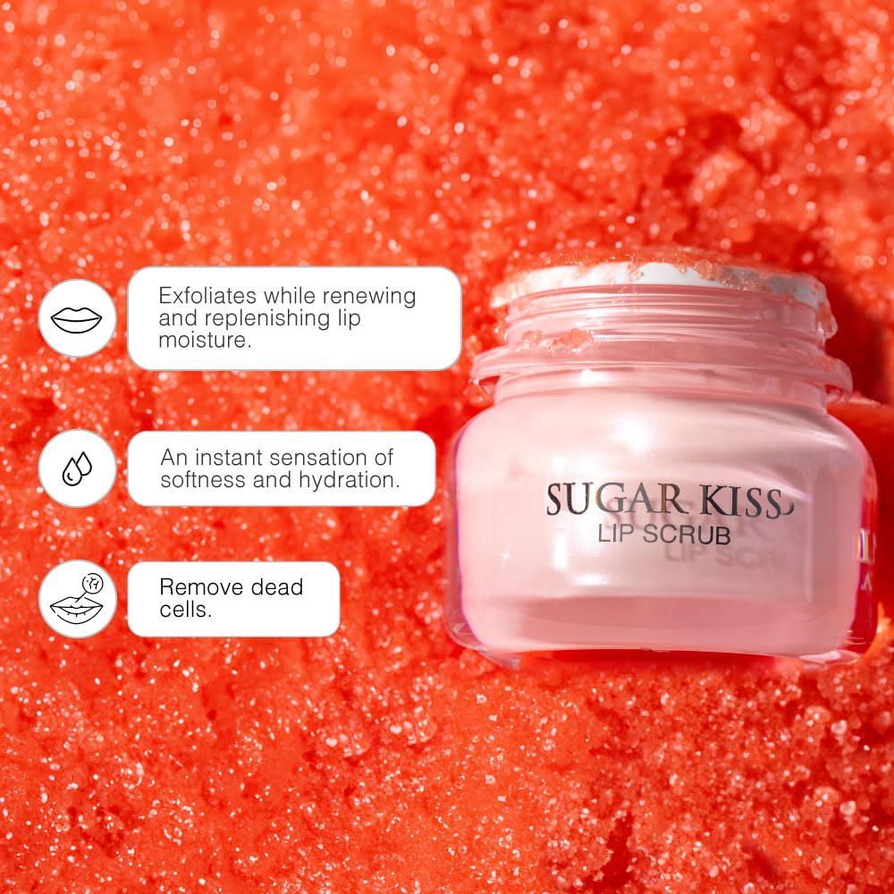 Infinitek Paris Sugar Kiss Watermelon Flavored Lip Scrub 2.4 Oz / 68 G - Hydrating Lip Balm, Scrubber Exfoliator, Lip Mask, Lip