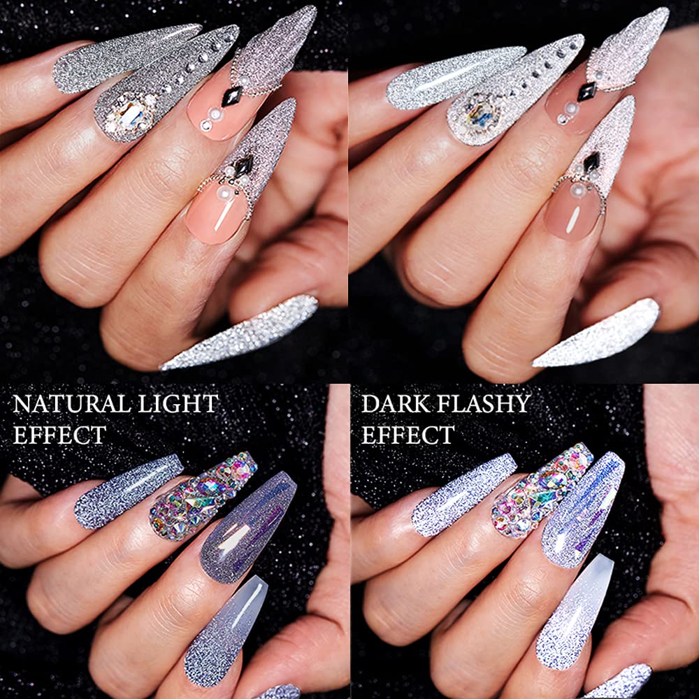 MIZHSE Reflective Glitter Gel Nail Polish, Holographic Glitter Gel Polish Set Sparkly Shiny Bling Nail Gel Soak Off UV/LED Gel N