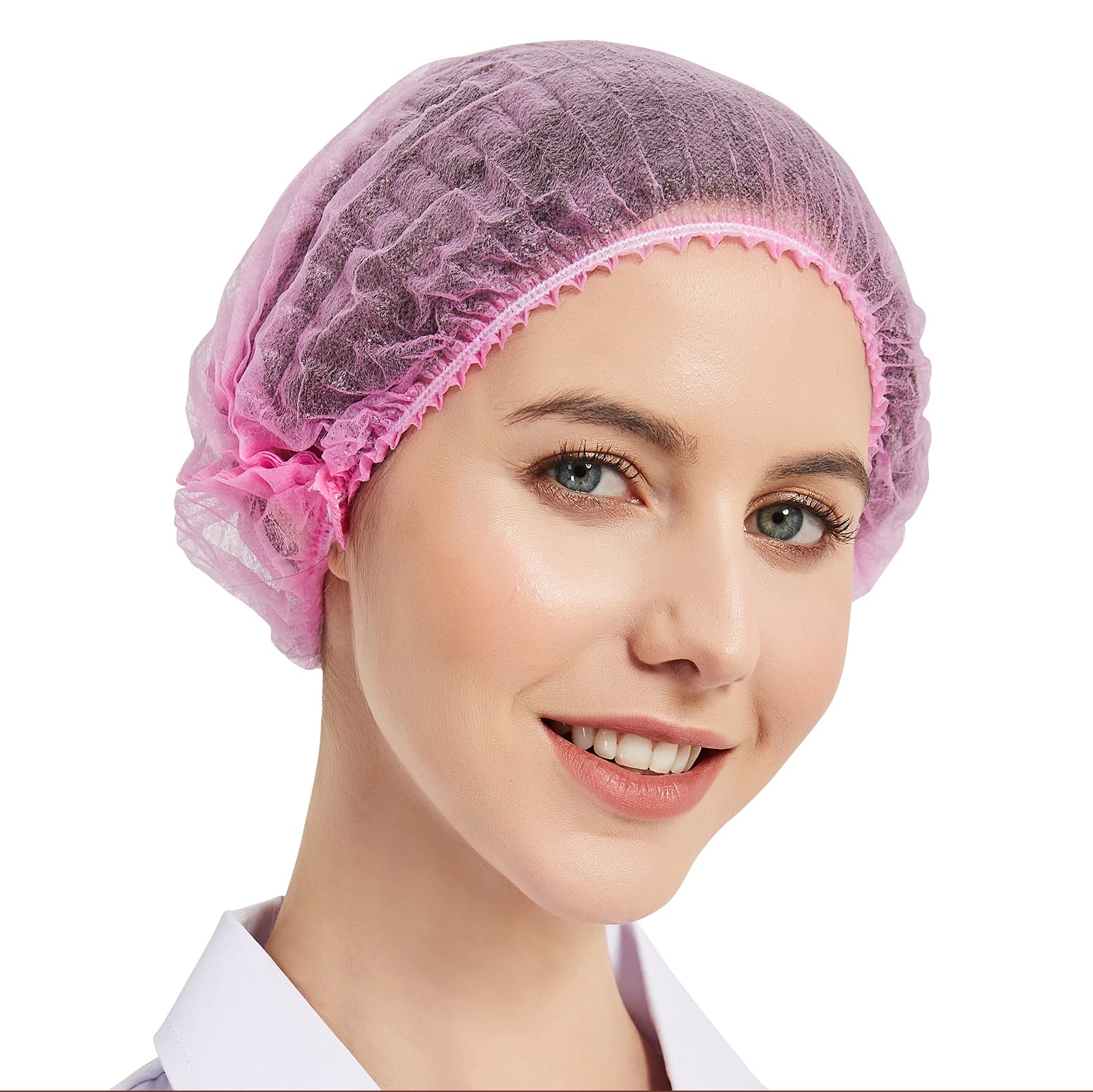 ProtectX 100Pack Pink Disposable Hair Nets, Elastic Head Cover, Bouffant Caps, Sanitation Head Cover for Food Service, Spa Men 