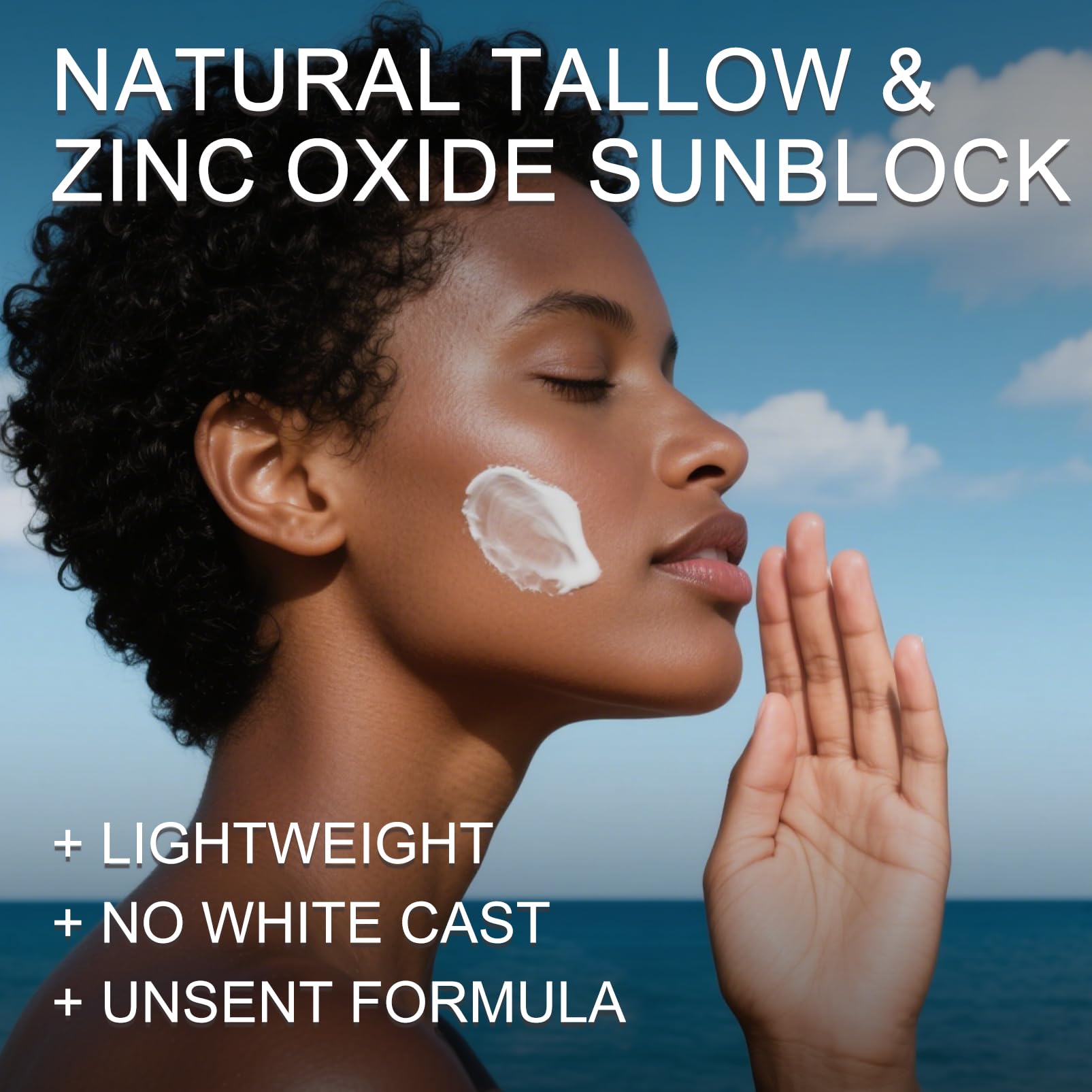 Beef Tallow Sunscreen with Zinc Oxide, Natural Mineral Sunscreen for Face, SPF50 Sunblock Beef Tallow for Skin Non Greasy Clean,