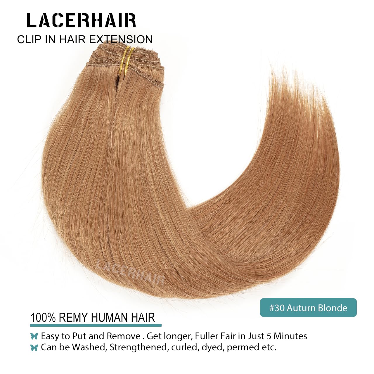 Lacer Clip In Hair Extensions Human Hair Silky Straight Thick Remy Hair Extensions Auburn Brown Color Clip In Human Hair Metal C