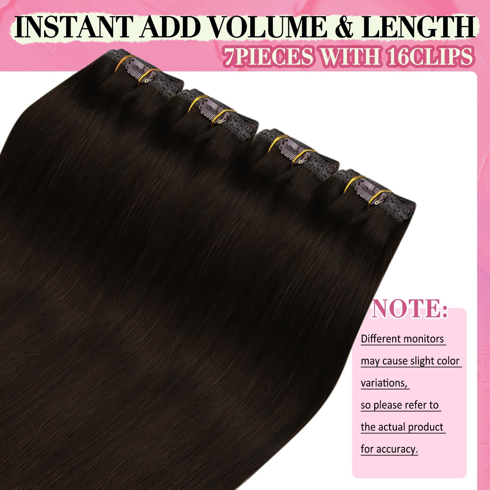 YoungSee 135G Clip in Hair Extensions Brown Remy Hair Extensions Clip ins Brown Clip in Extensions Darkest Brown with Natural Lu