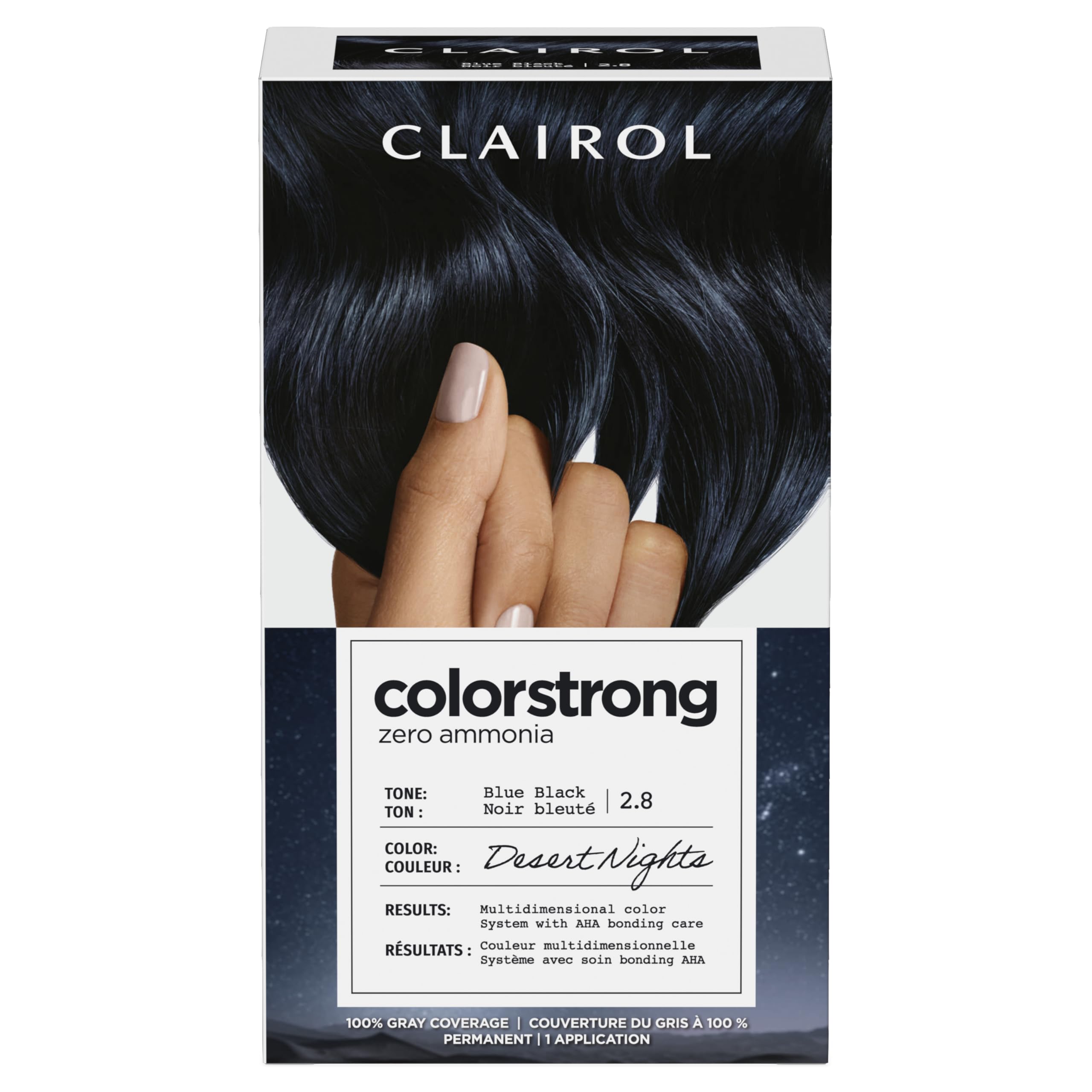 Clairol ColorStrong Permanent Zero Ammonia Hair Dye, 2.8 Blue Black  Desert Nights Hair Color, Pack of 1