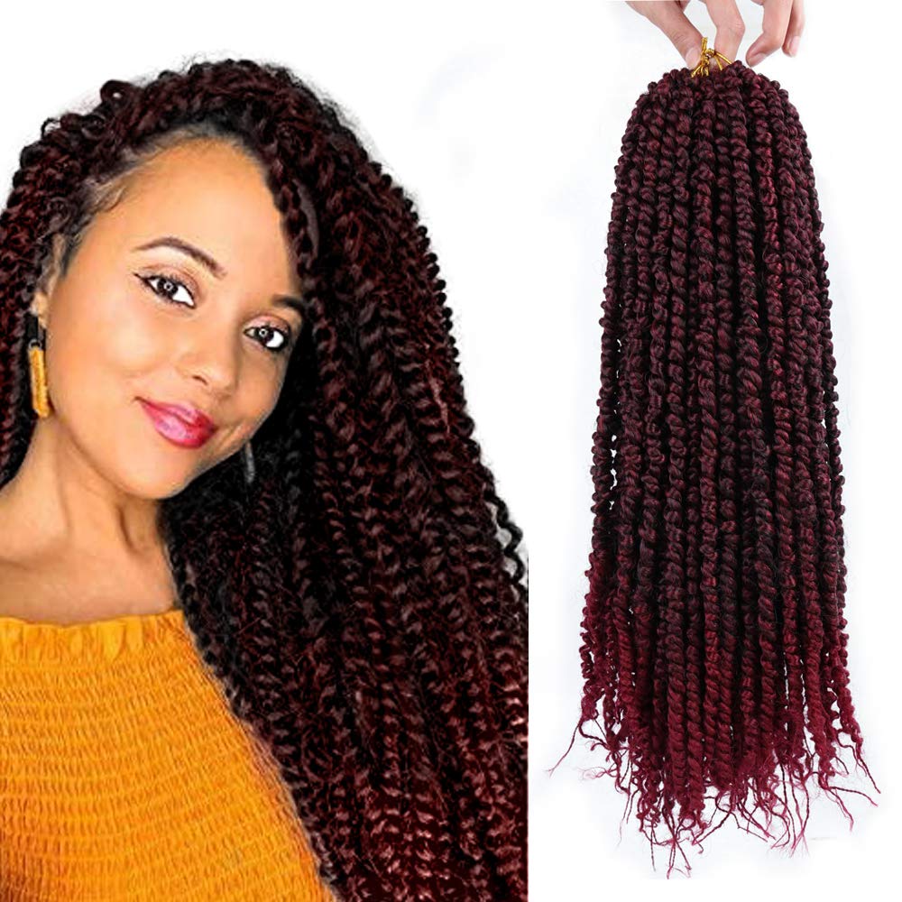 Violet 6 Packs Pretwisted Passion Twist Crochet Hair Burgundy Pre-Looped Passion Twists Crochet Braids Synthetic Braiding Hair E