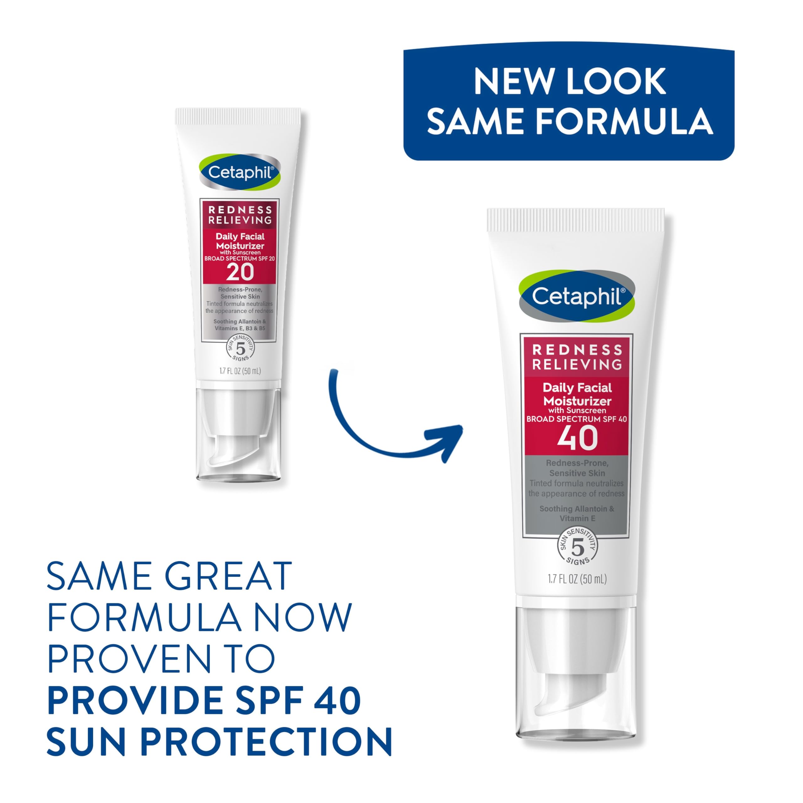 Cetaphil Redness Relieving Daily Facial Moisturizer SPF 40, 1.7 fl oz, Broad Spectrum Sunscreen, Neutral Tint for Redness-Prone Skin