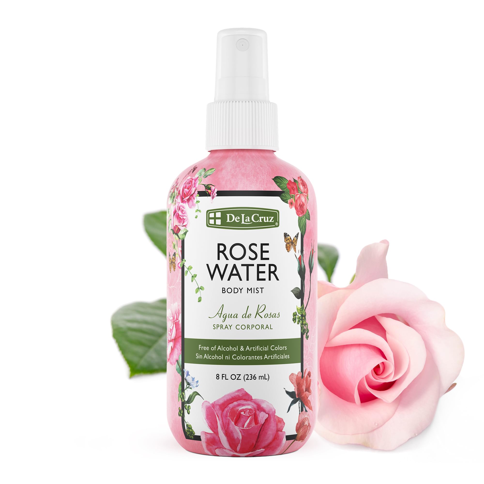 De La Cruz Rose Water Body Mist - Rosewater Spray For Face, Skin And Hair 8 Fl Oz (1 Bottles)