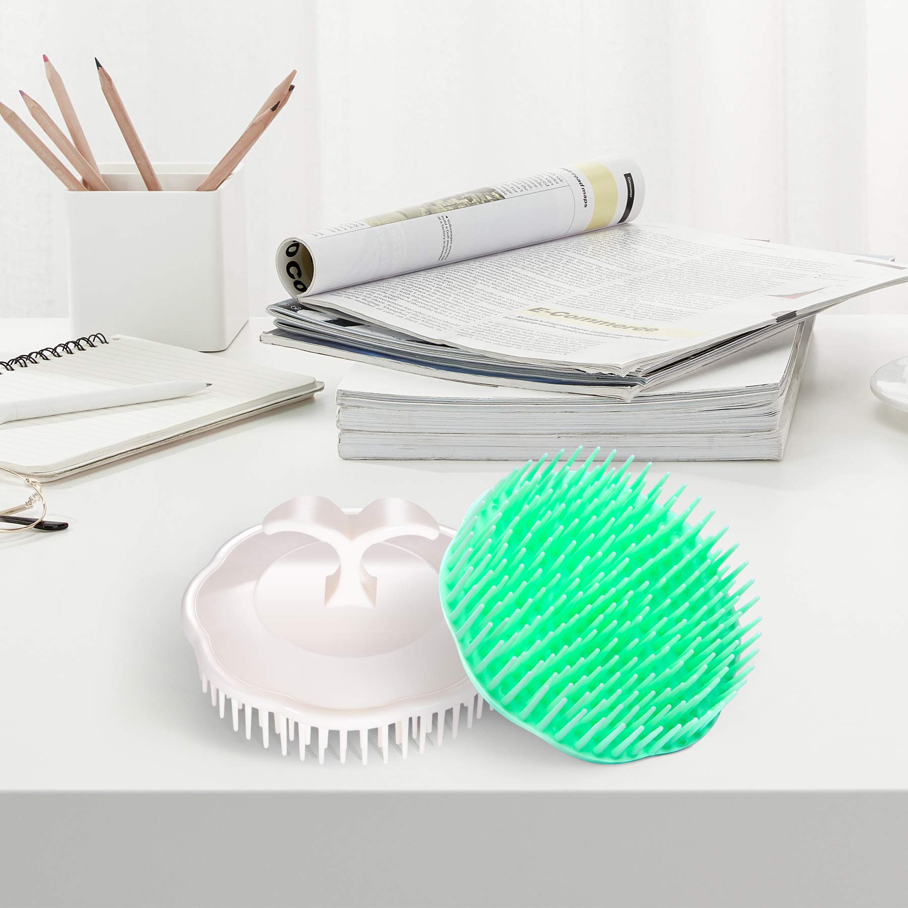 Hair Scalp Brush Dandruff Cleaning Brush Shower Scalp Shampoo Brush Scalp Massager Pack Of 2 (White And Green)