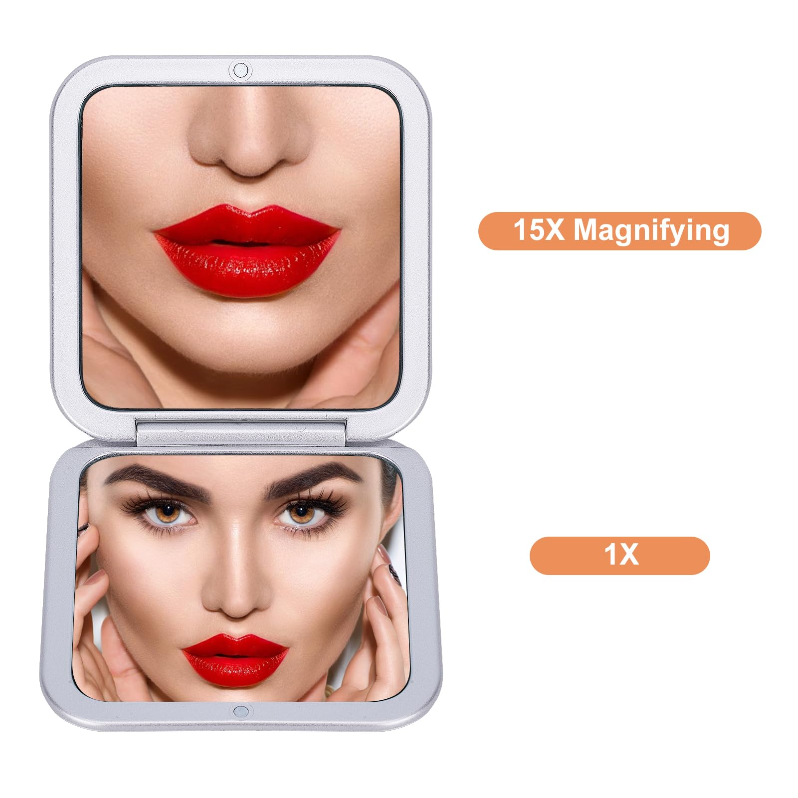Compact 15X Magnifying Makeup Mirror For Travel, Small Pocket Mirror - Handy Foldable & Portable 2-Sided With 15X Magnifying And
