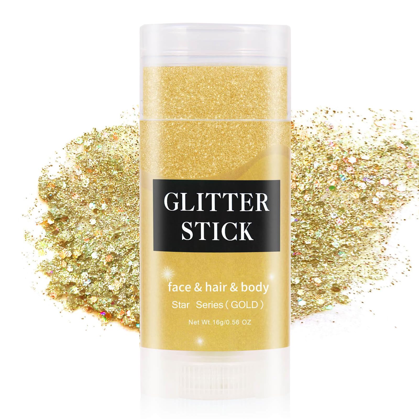 Yeweian Gold Face Body Glitter Stick, Lip Eye Nails Hair Body Glitter Gel,Singer Concerts Face Body Sequins Glitter Makeup, Mard