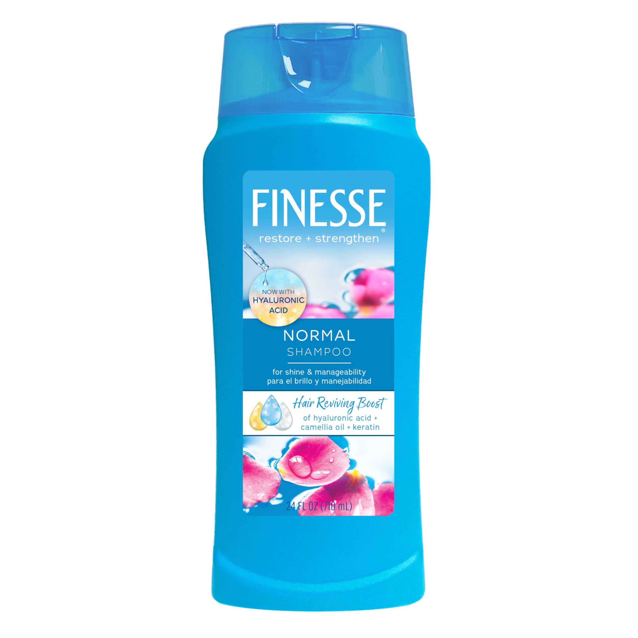 FINESSE Normal Hair Shampoo for Men & Women to Enhance Shine & Manageability, Made with Hyaluronic Acid, Camellia Oil & Keratin,