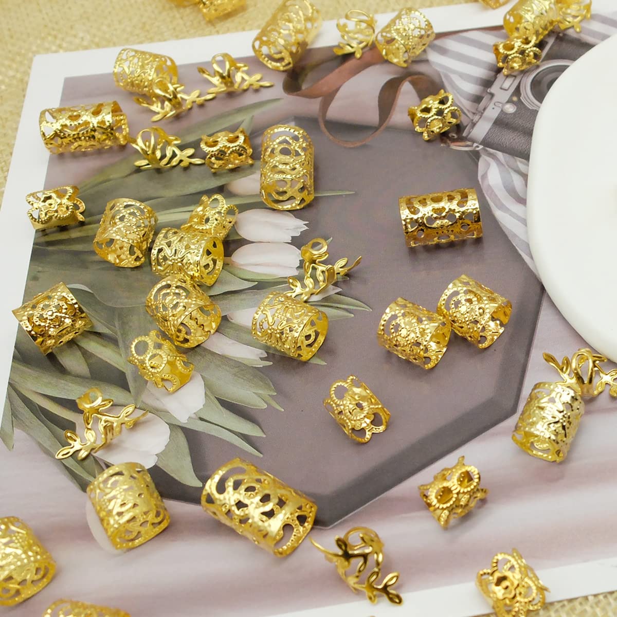 100Pcs Gold Hair Jewelry For Braids Loc Jewelry Rings For Hair Adjustable Cuffs Dreadlocks Hair Beads For Women Braids Accessori