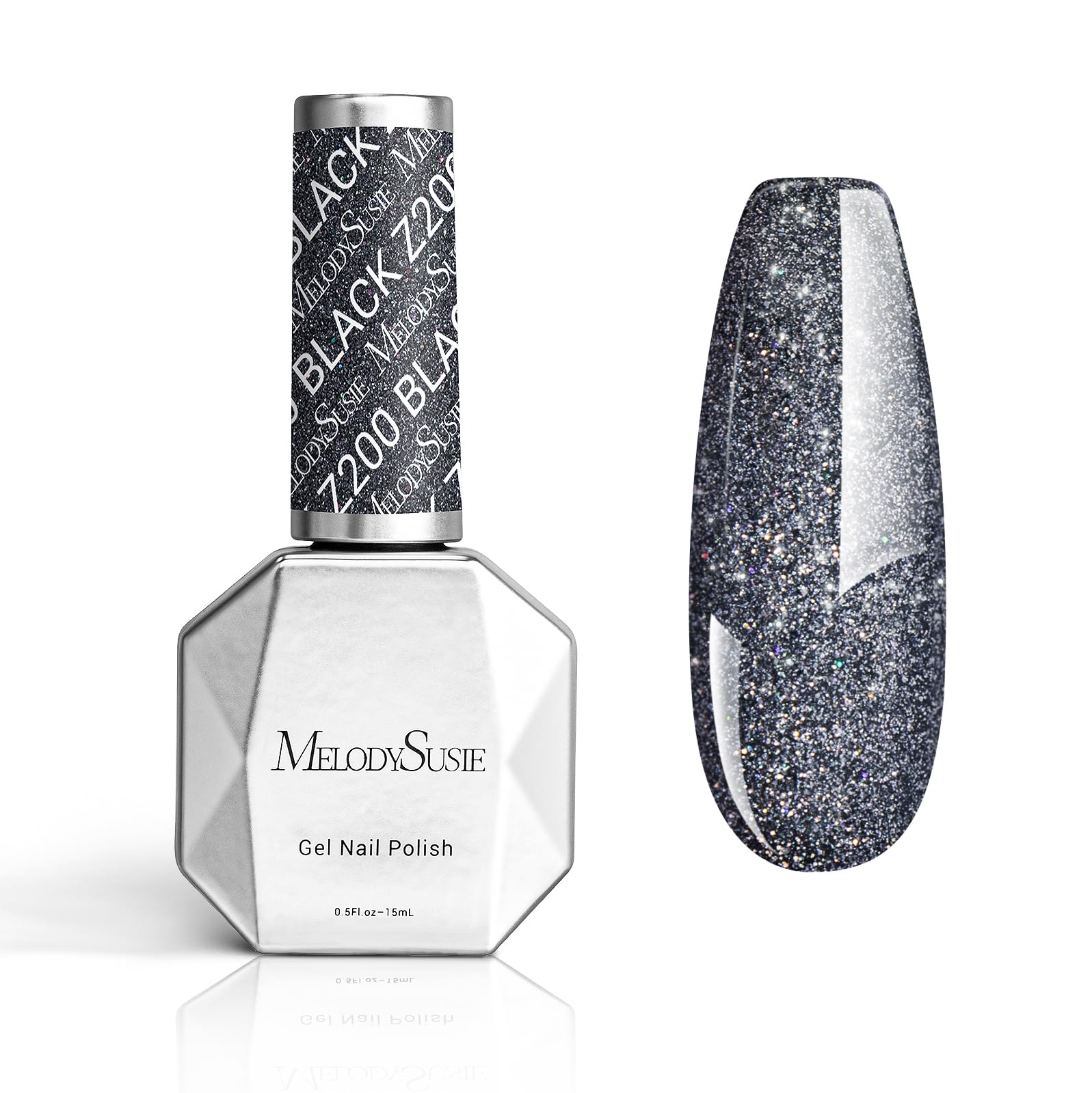 MelodySusie Thick Glitter Gel Nail Polish,15ML Black Gray Glitter Color Nails Soak Off UV LED Sparkle Glitter Gel Polish Gift fo