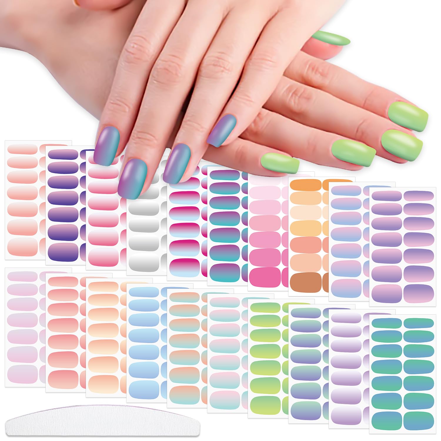 WOKOTO 20 Sheets 280 Pieces 3D Solid Gradient Nail Polish Strips for Women Cat Eye Design Nail Art Gel Stickers Wraps Gel Nail S
