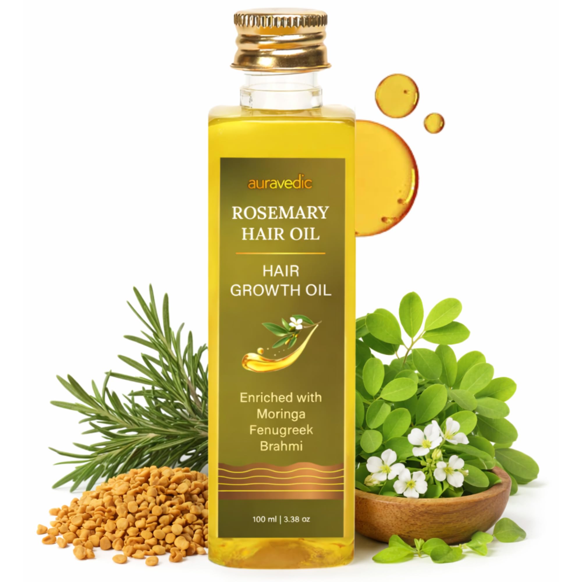 Auravedic Rosemary Hair Oil For Hair Growth 100 Ml Pure Rosemary Oil For Hair Growth With Moringa Black Cumin Jojoba Amla And Al