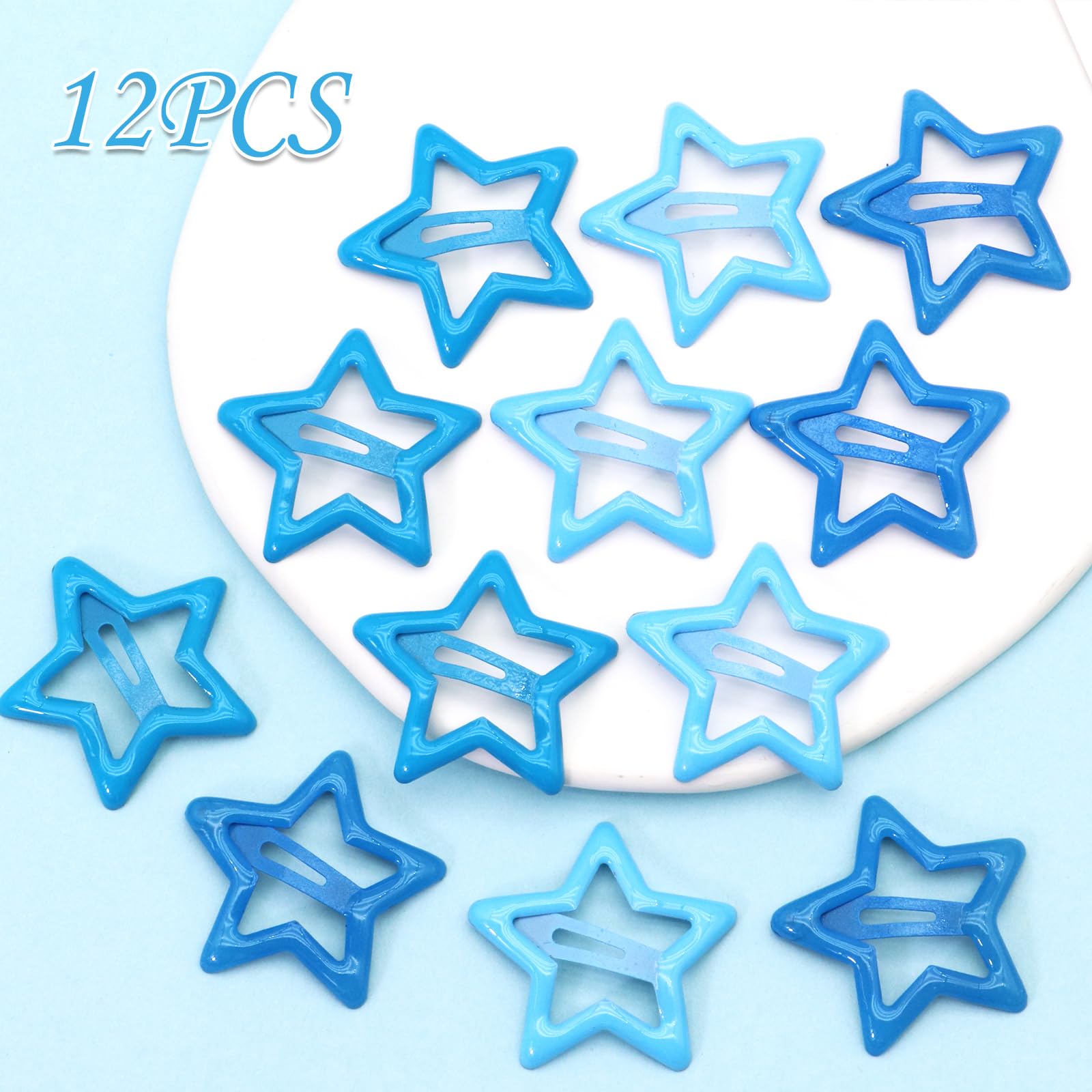 Naiska Blue Star Hair Clips Non Slip Snap Barrettes Cute Accessories For Girls Women Hair Decoration (12Pcs)