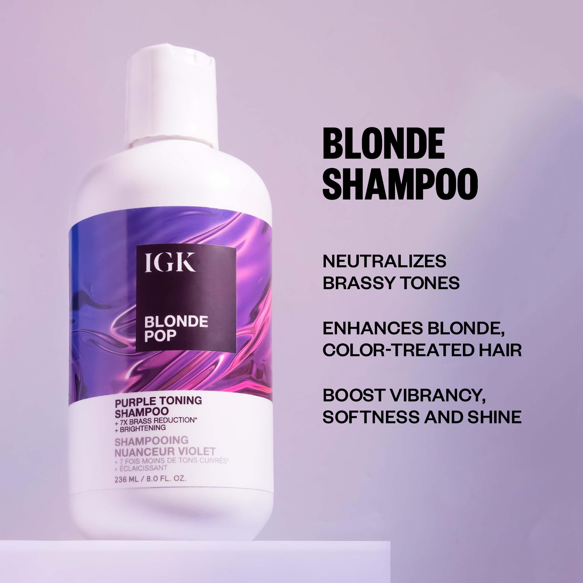 IGK BLONDE POP Purple Toning Shampoo | Brighten + Neutralize Brass | Vegan + Cruelty Free | 8 Oz