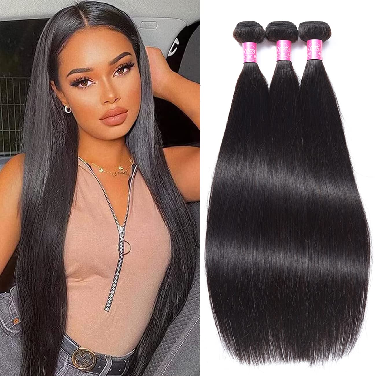 FQ Straight Bundles Human Hair 26 28 30 Inch 10A Brazilian Straight Human Hair Bundles 100% Unprocessed Virgin Straight Weave Hu