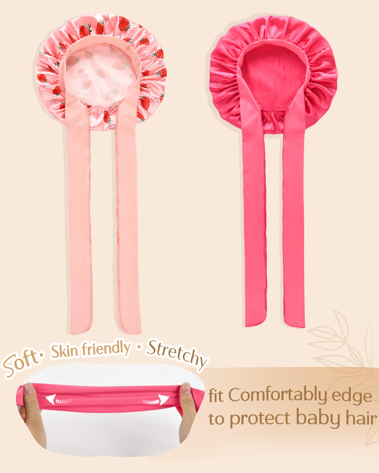 Yanibest 2 Pcs Baby Bonnet Silk Bonnet For Kids Sleeping Cap Curly Natural Hair Silk Bonnets For Girls Boys Infant