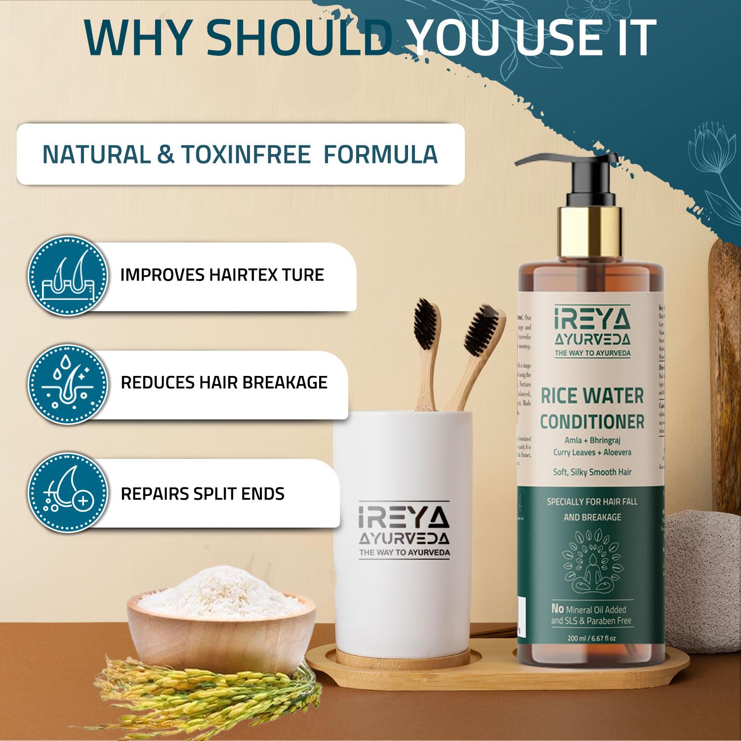 Rice water Hair Conditioner with Amla & Bhringraj Extract | For Smooth, Soft & silky Hair | Anti-Hair Fall Conditioner | Nourish