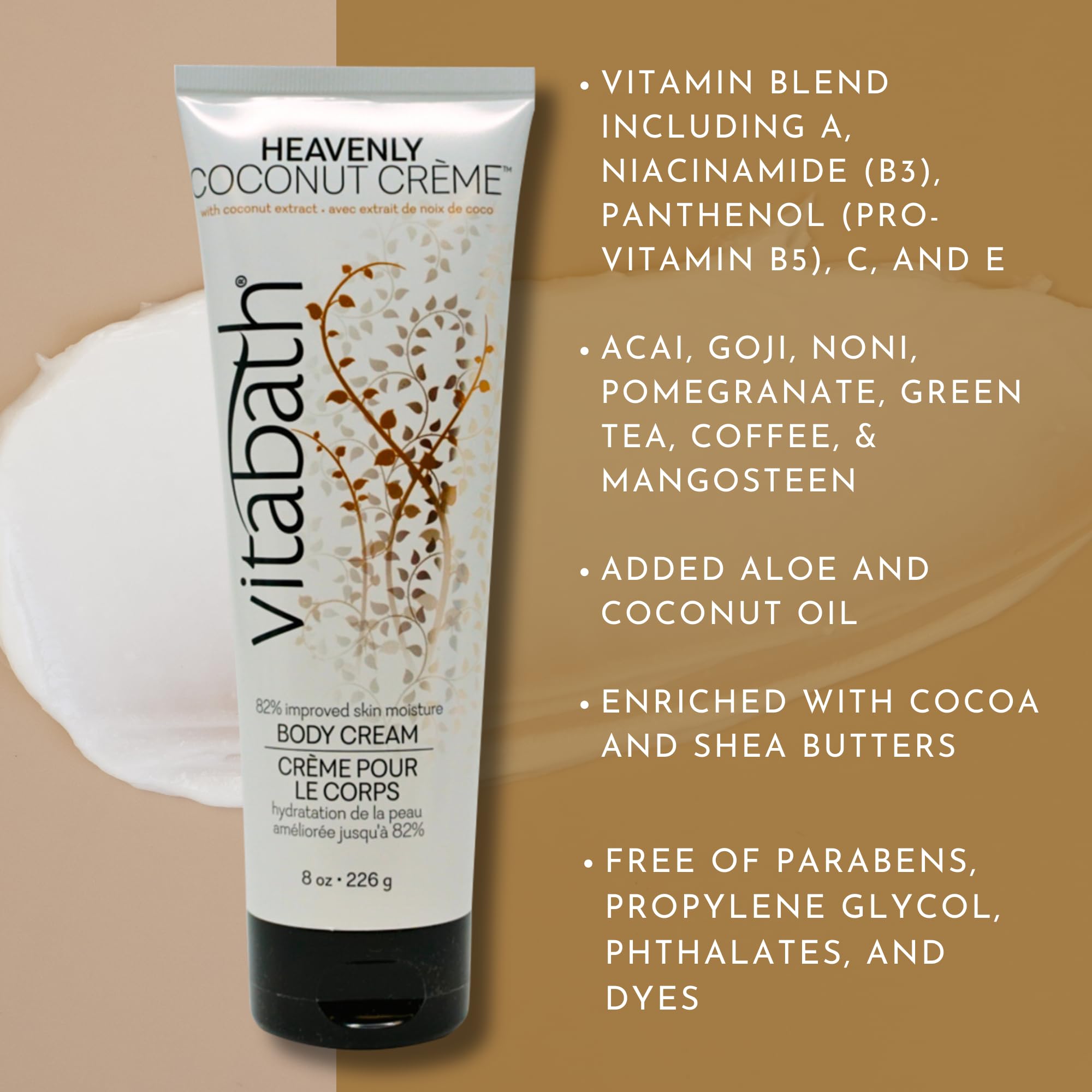 Vitabath Heavenly Coconut Creme Moisturizing Body Cream - Soothing Hydration Vitamin & Nutrient Skin Care - Replenishing All Ove