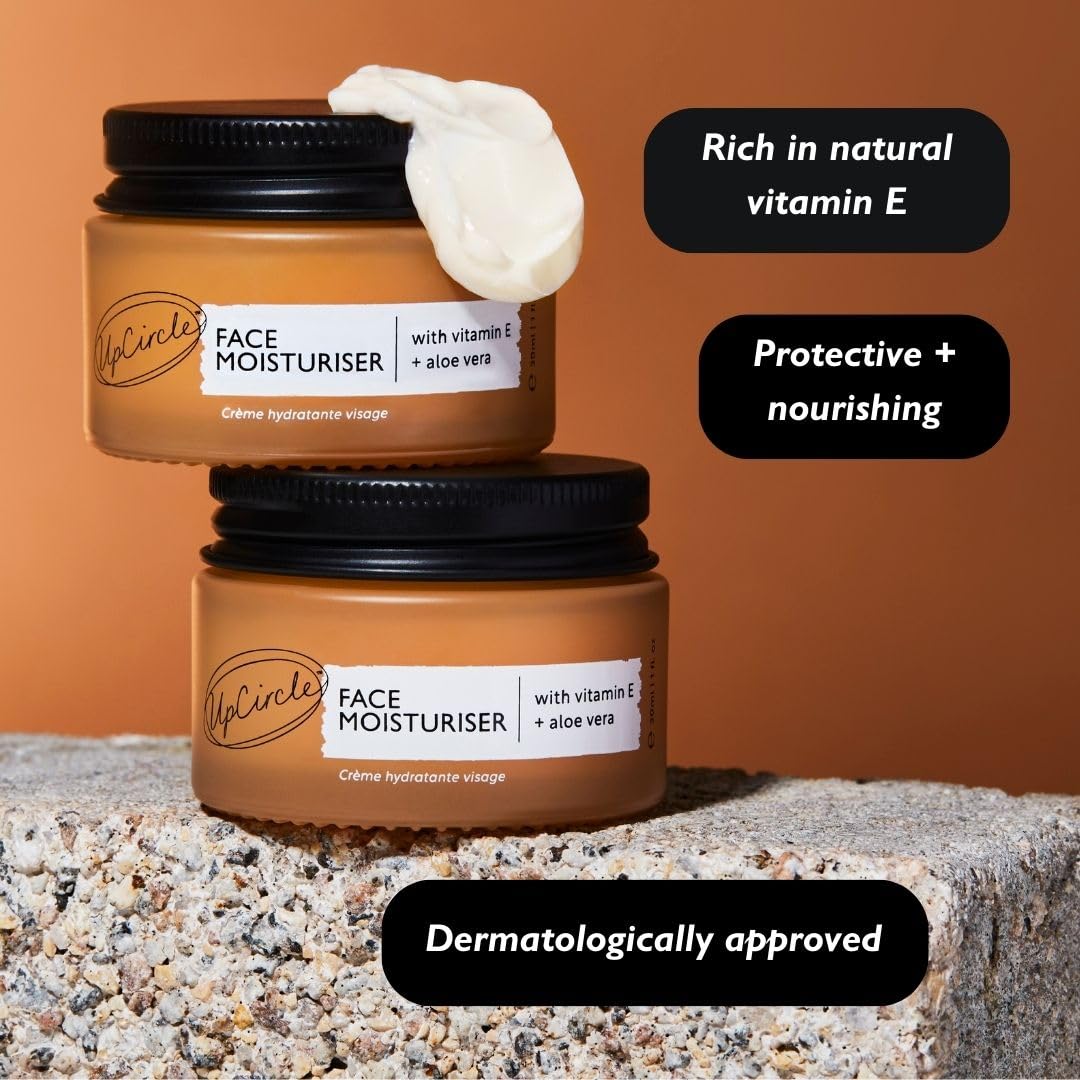 Upcircle Face Moisturiser With Argan Powder 1.7Oz - Nourishing Day Cream - Vitamin E, Aloe Vera, Glycerin, Shea + Coconut Butter