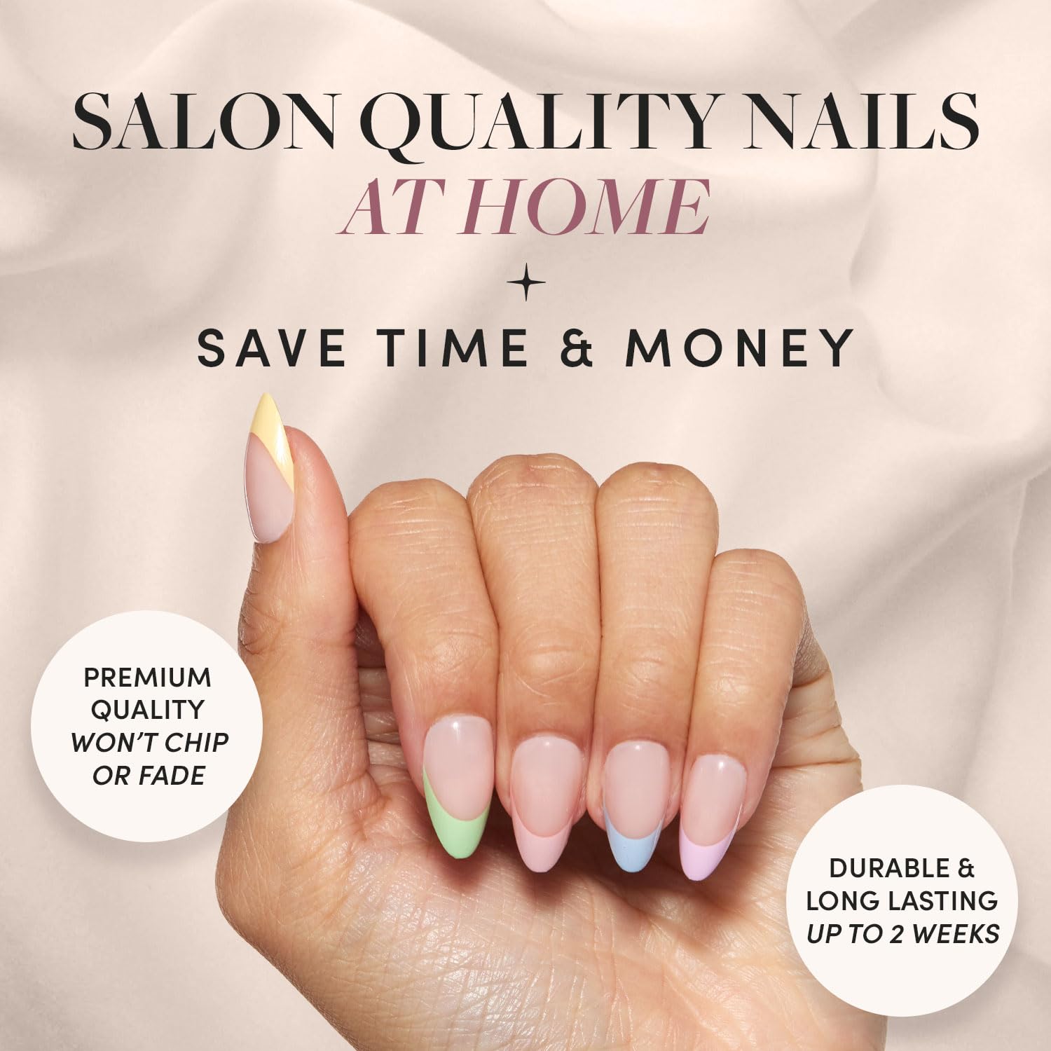 Glamnetic Press On Nails - Confetti | Semi-Transparent, Short Almond Nails, Reusable | 15 Sizes - 30 Nail Kit With Glue