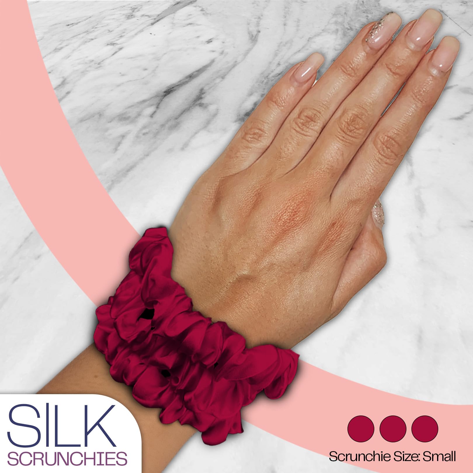Celestial Silk Mulberry Silk Scrunchies For Hair - Small Silk Hair Ties (Cranberry)