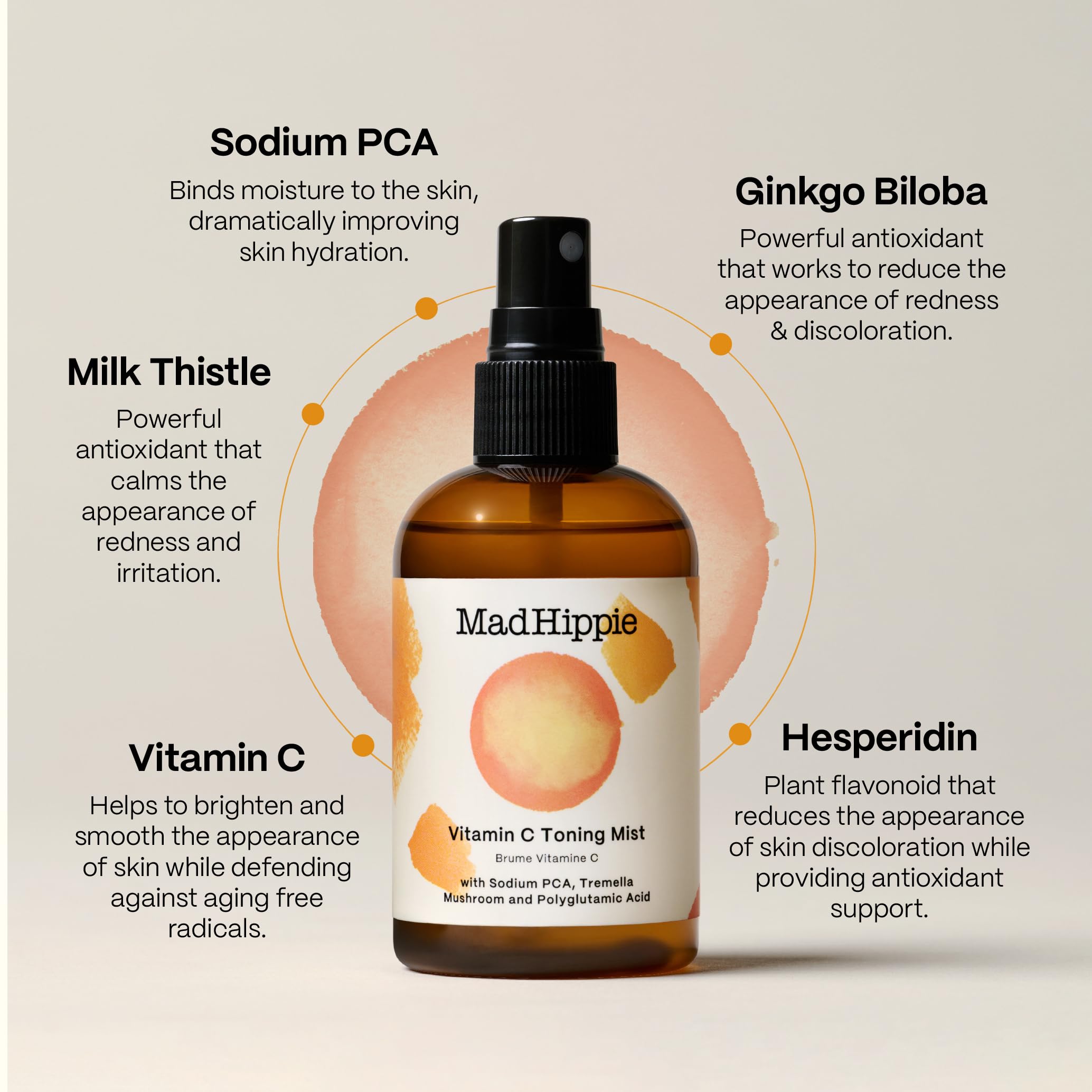 Mad Hippie Vitamin C Toning Mist - Skin-Brightening Toner For Face, Vitamin C Facial Mist Hydrating Spray, 4 Oz
