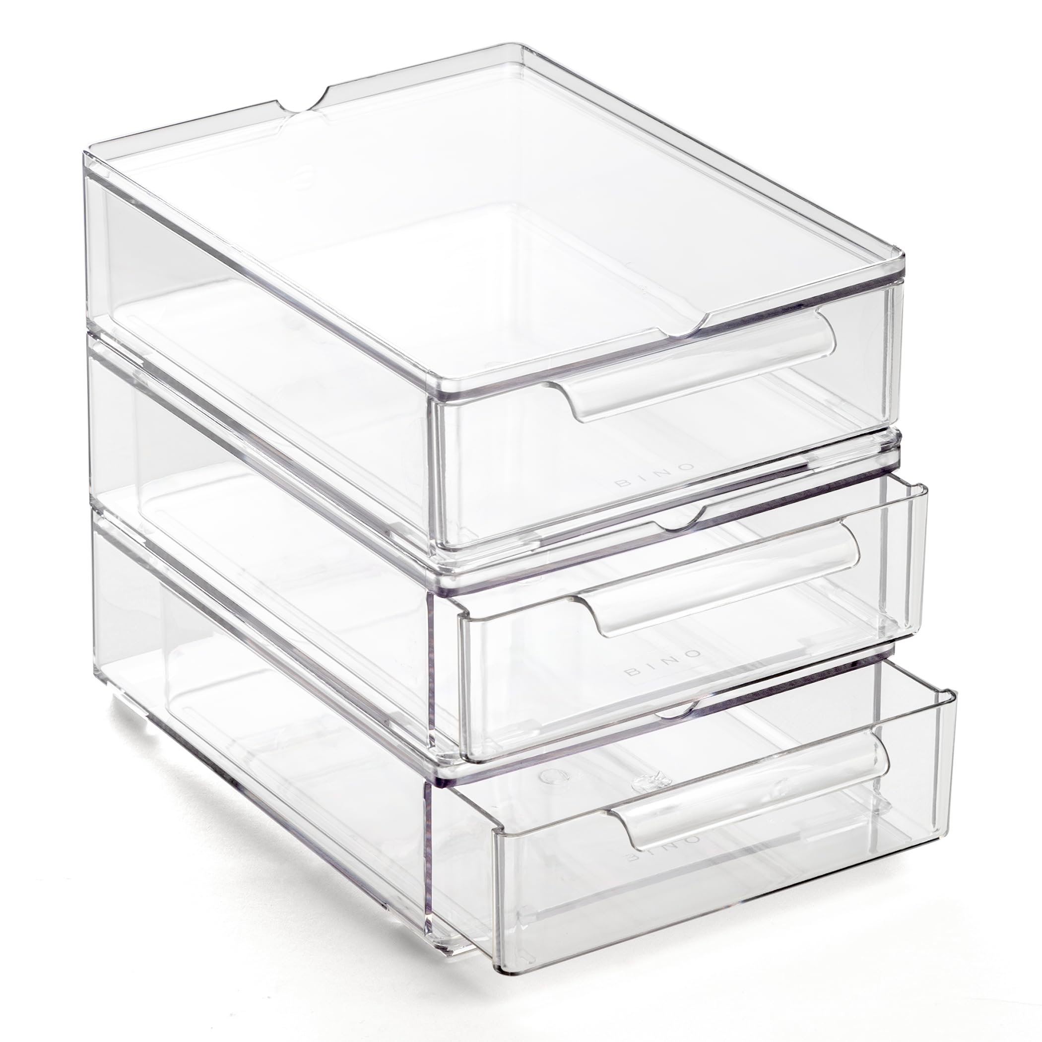 BINO | Clear Stackable Storage Drawers, Medium - 2 Pack | Clear Storage Drawers with Built-In Handles | Durable Plastic Organize