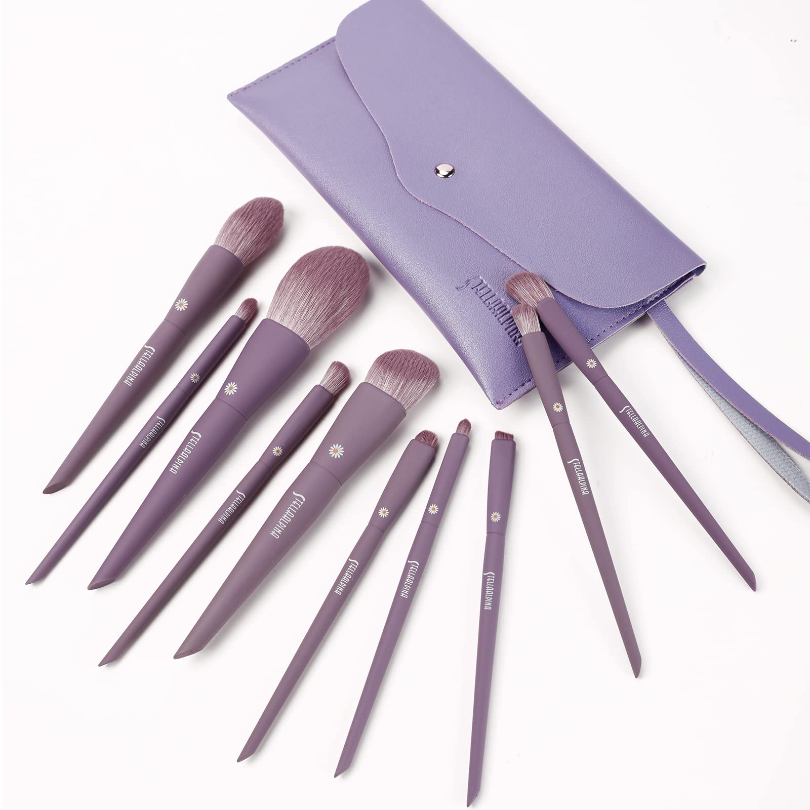 MSQ Make Up Brushes 10Pcs Makeup Brush Set Foundation Brush Blending Brush Synthetic Hair Powder Brushes Fan Brushes Eyeshadow B