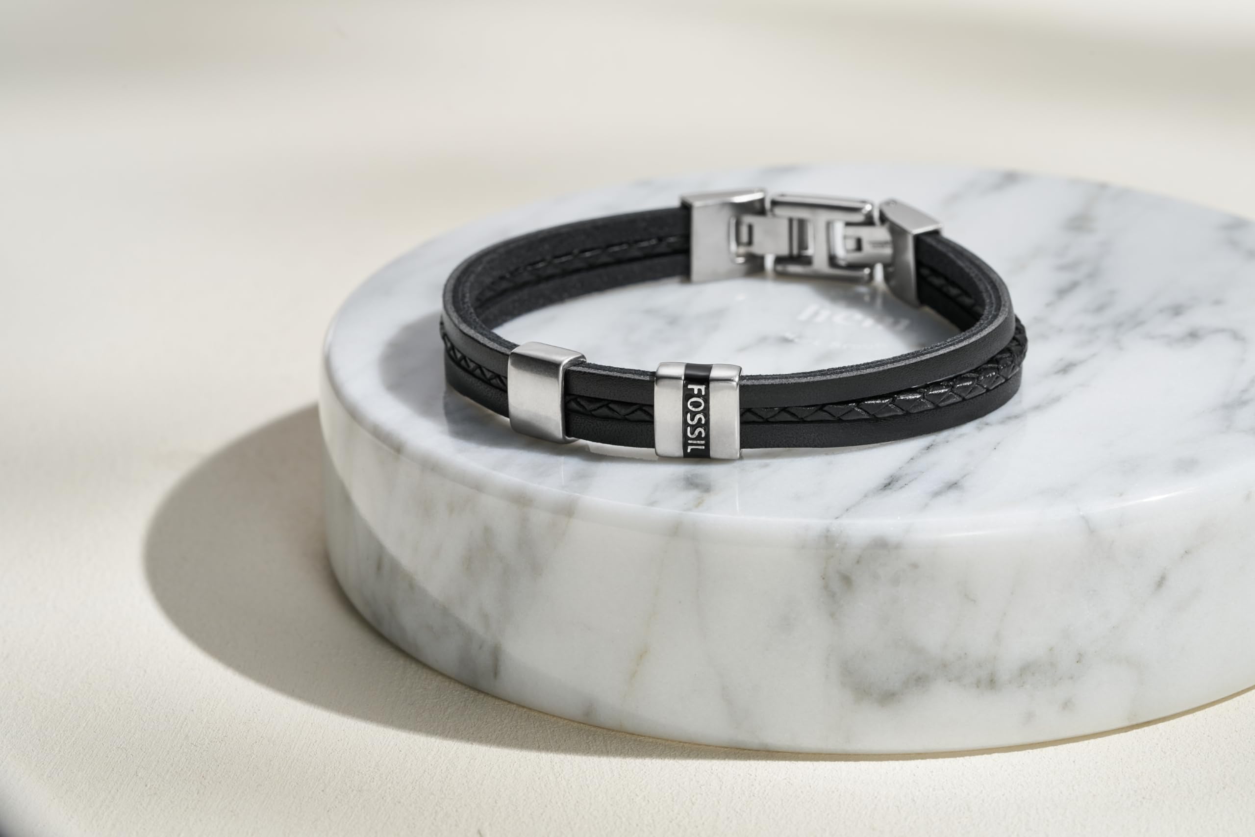 Fossil Men's Leather Bracelet, Color: Black (Model: JF03686040)