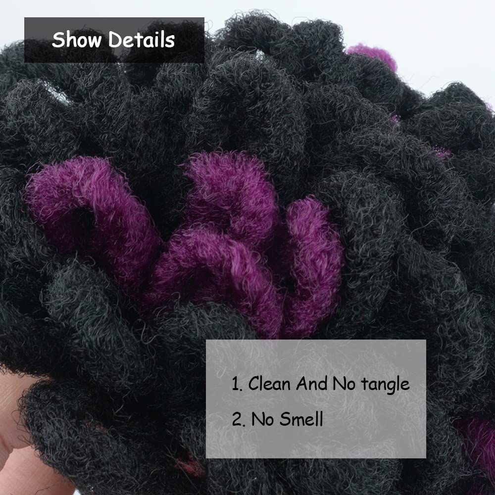 Yinmei Baibian 2Pcs Purple Locs Ponytail Dreadlocks Bun Drawstring Locs Ponytails Hair Curly Braided Petal Bun Chignon Faux Brai
