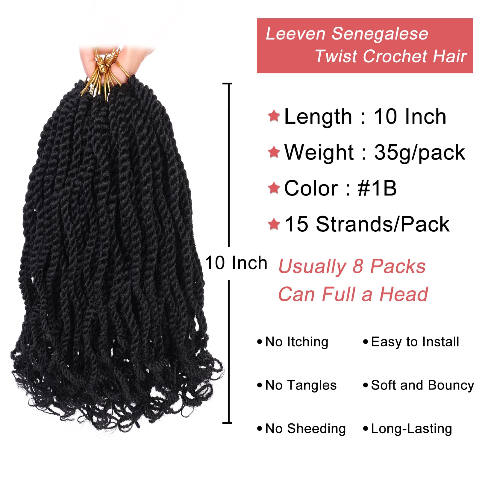 Leeven 10 Inch Wavy Senegalese Twist Crochet Hair With Curly Ends 8 Packs Black Short Pre Looped Crochet Braids Small Hanava Twi