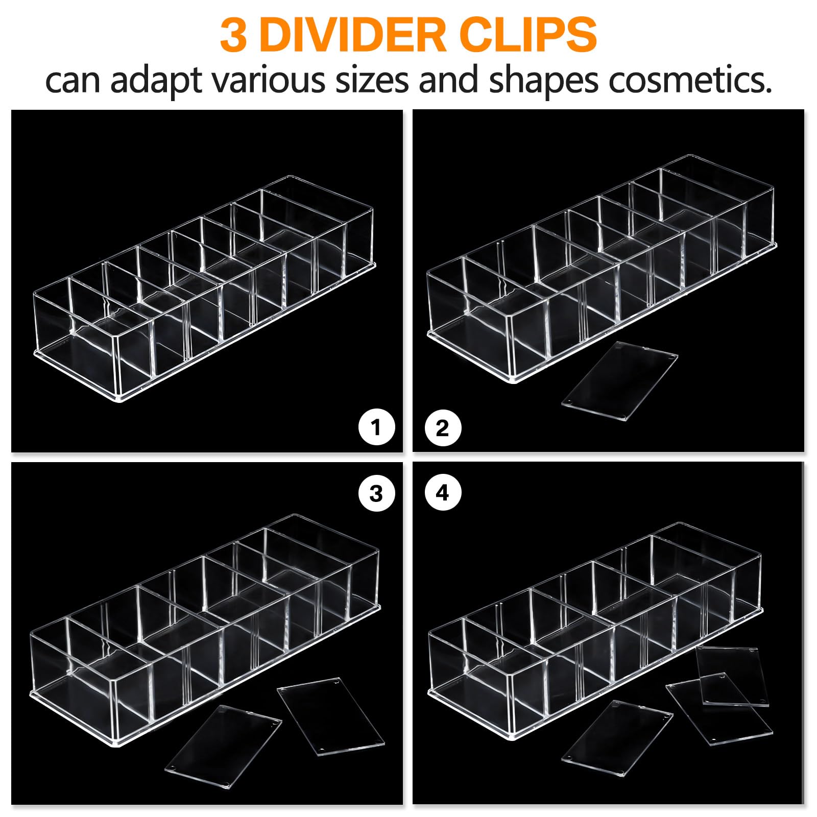 Tuanse 2 Pcs Acrylic Makeup Compact Organizer Detachable 8 Spaces Clear Vanity Drawer Organizer Eyeshadow Palette Storage for Li